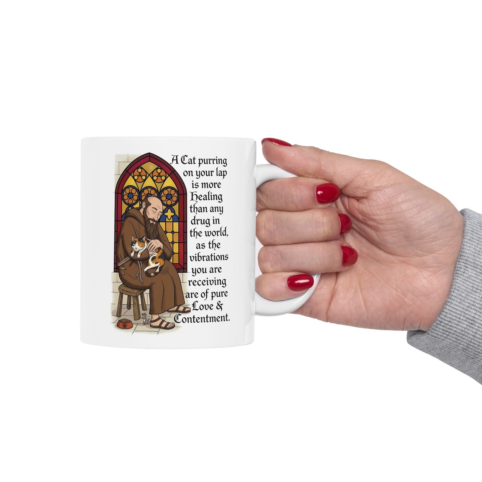 Saint Anthony the Abbot Ceramic Mug — Patron Saint of Animals with Cats Graphic