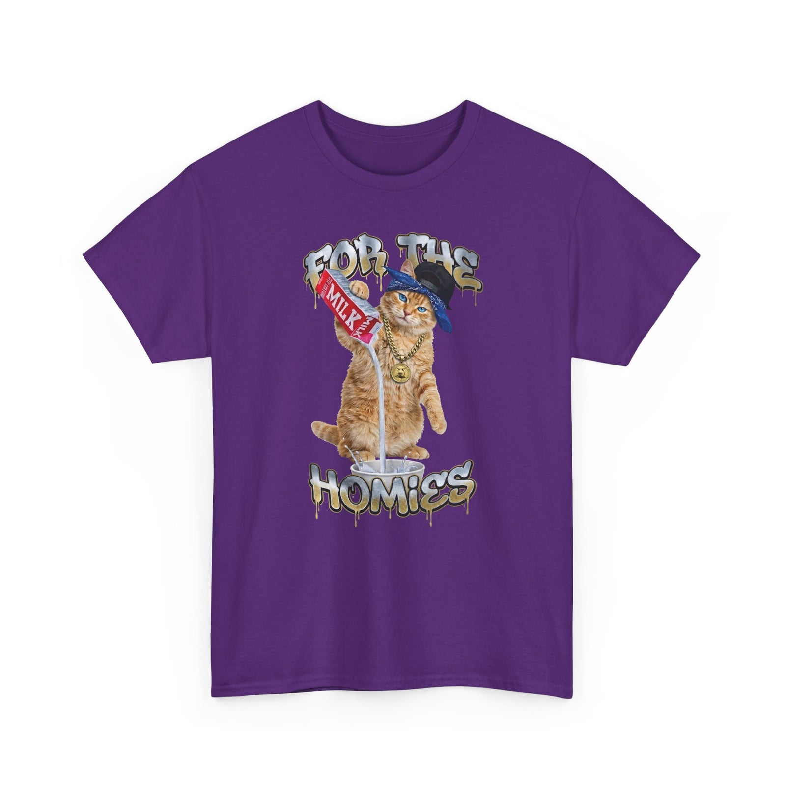 For The Homies Cat T-Shirt Funny Gangster Cat Graphic Tee, Milk Pouring Cat Shirt, Street Style Cat Lover Gift, Unisex Cotton T-Shirt