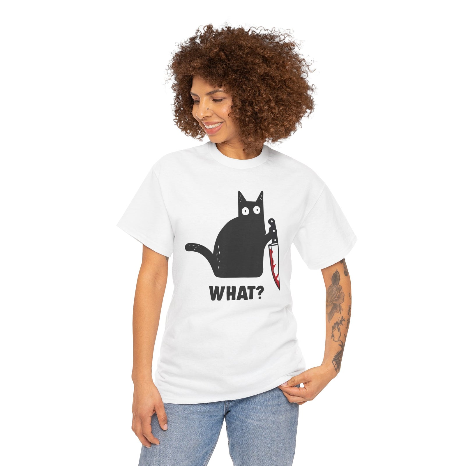 "WHAT?" Cat Funny Horror T‑Shirt