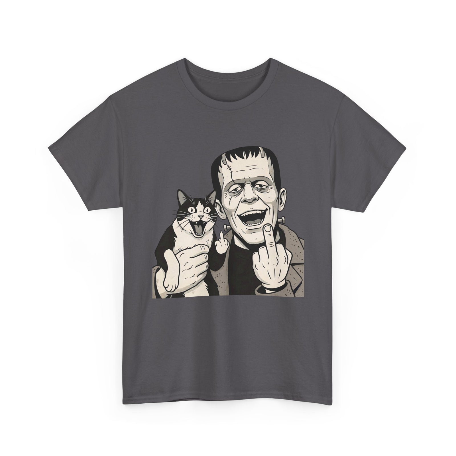 Frankenstein Cat T‑Shirt — Cute Spooky Cat & Frankenstein Design