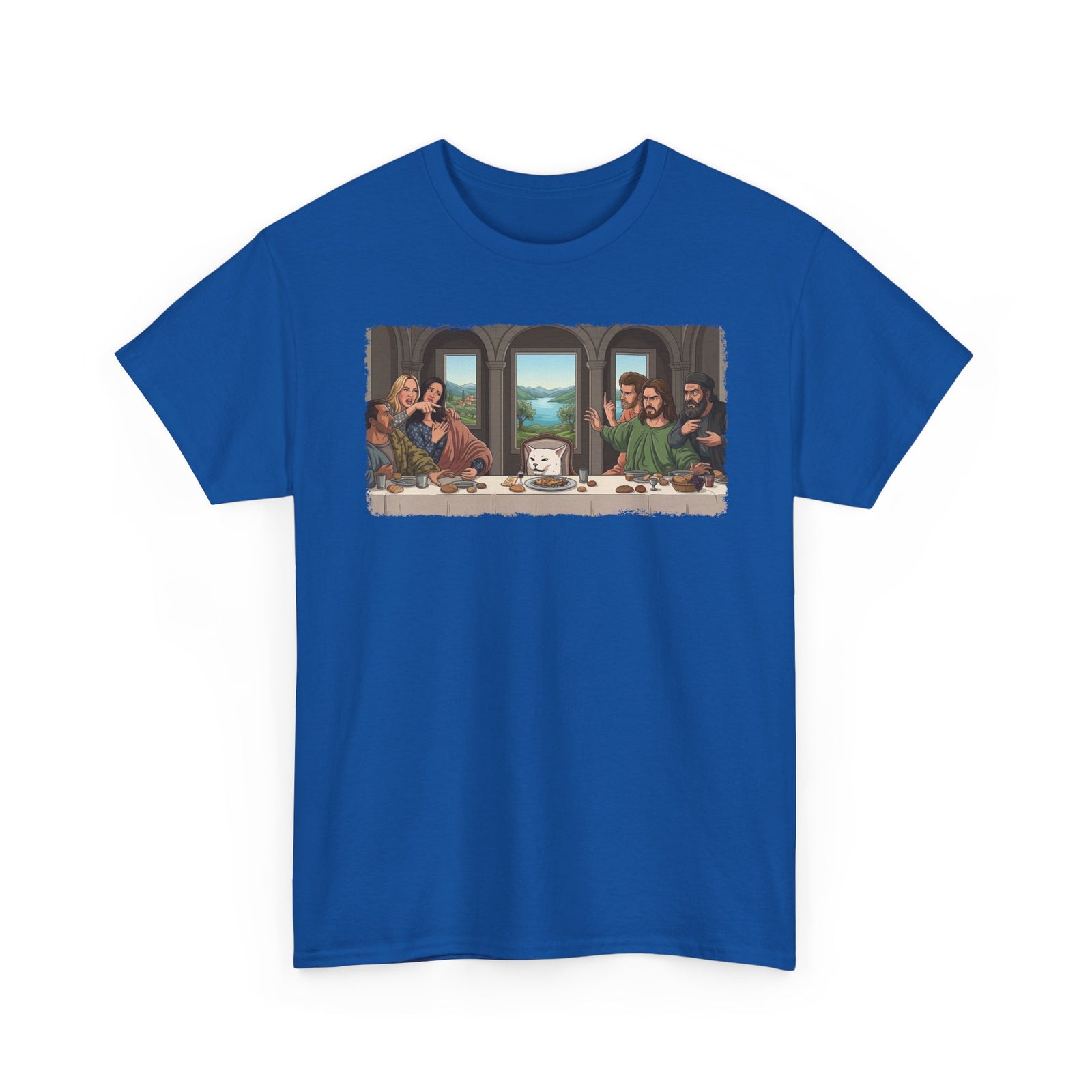 Last Supper x Woman Yelling at Cat Tee — Funny Religious Art Mashup T-Shirt