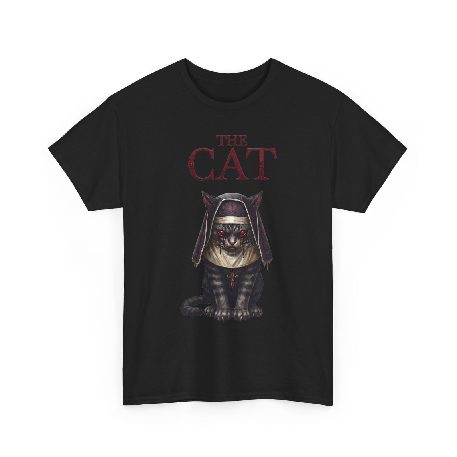 The Cat Horror Movie Parody T-Shirt — Demonic Nun Tabby Cat Tee