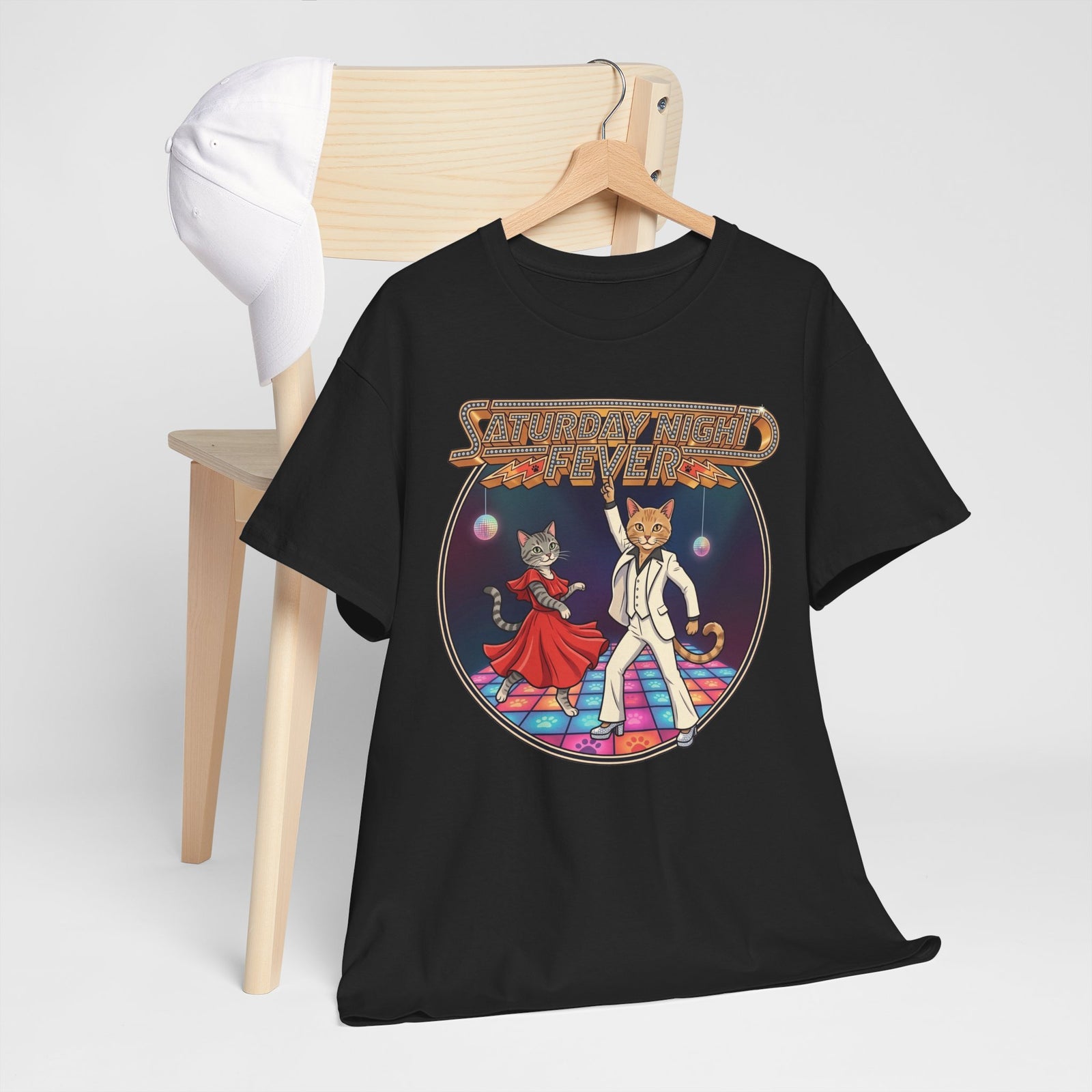 Disco Cats Dancing Tee — 'Saturday Night' Retro Funk Graphic T-Shirt