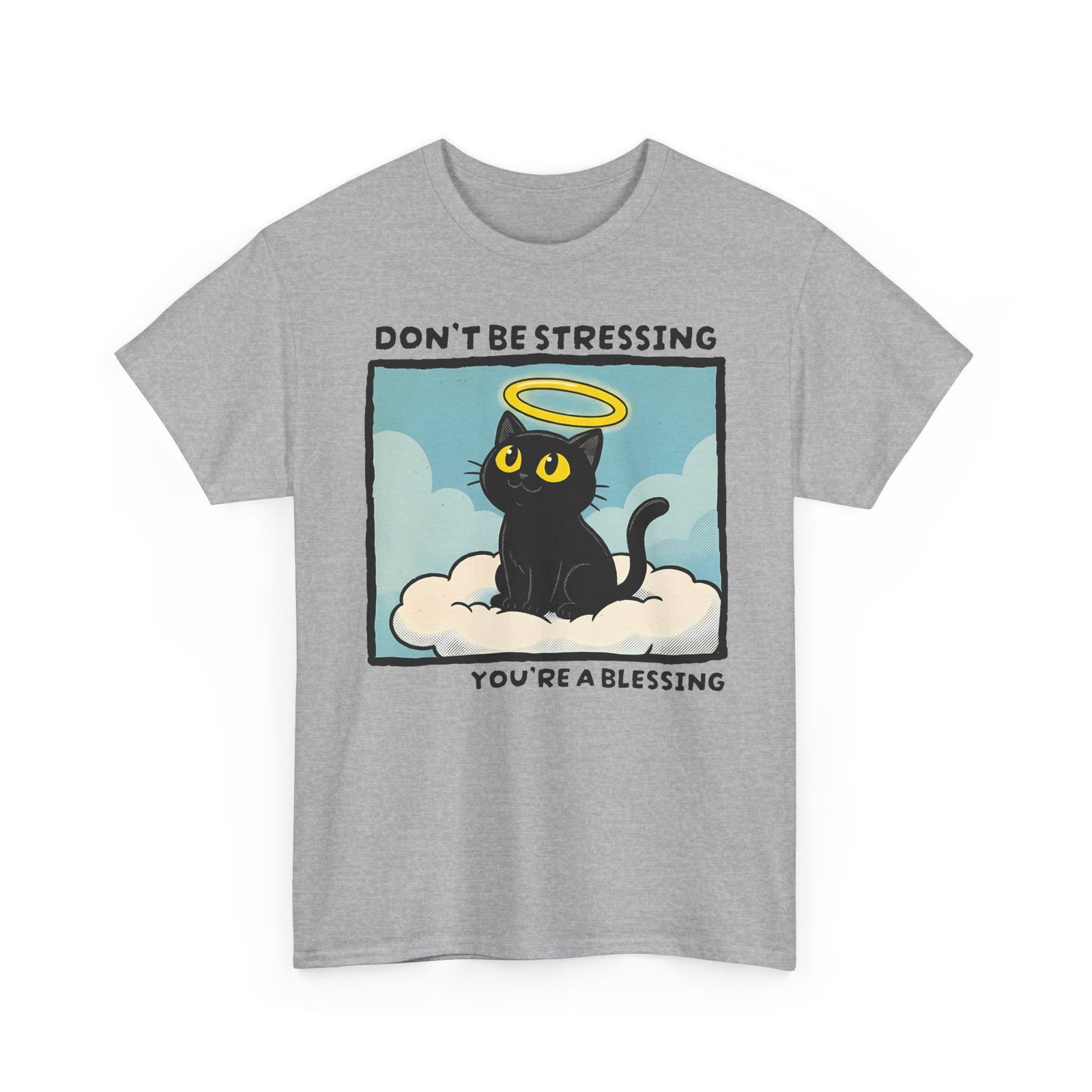 Funny Black Cat Angel T-Shirt “Don’t Be Stressing You’re a Blessing” Cute Cat Graphic Tee