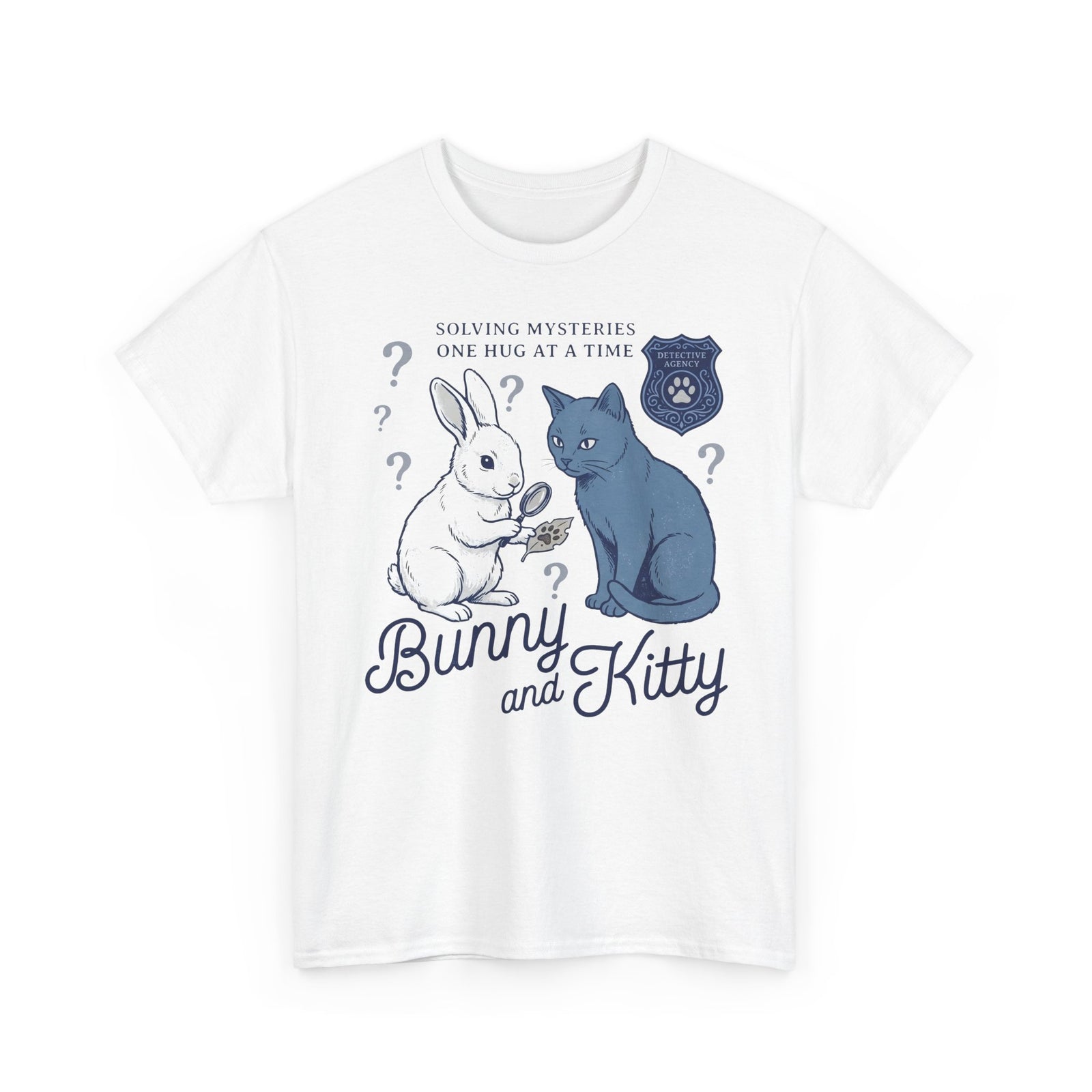 Detective Bunny & Kitty T-Shirt — Cute 'Solving Mysteries One Hug At A Time' Tee
