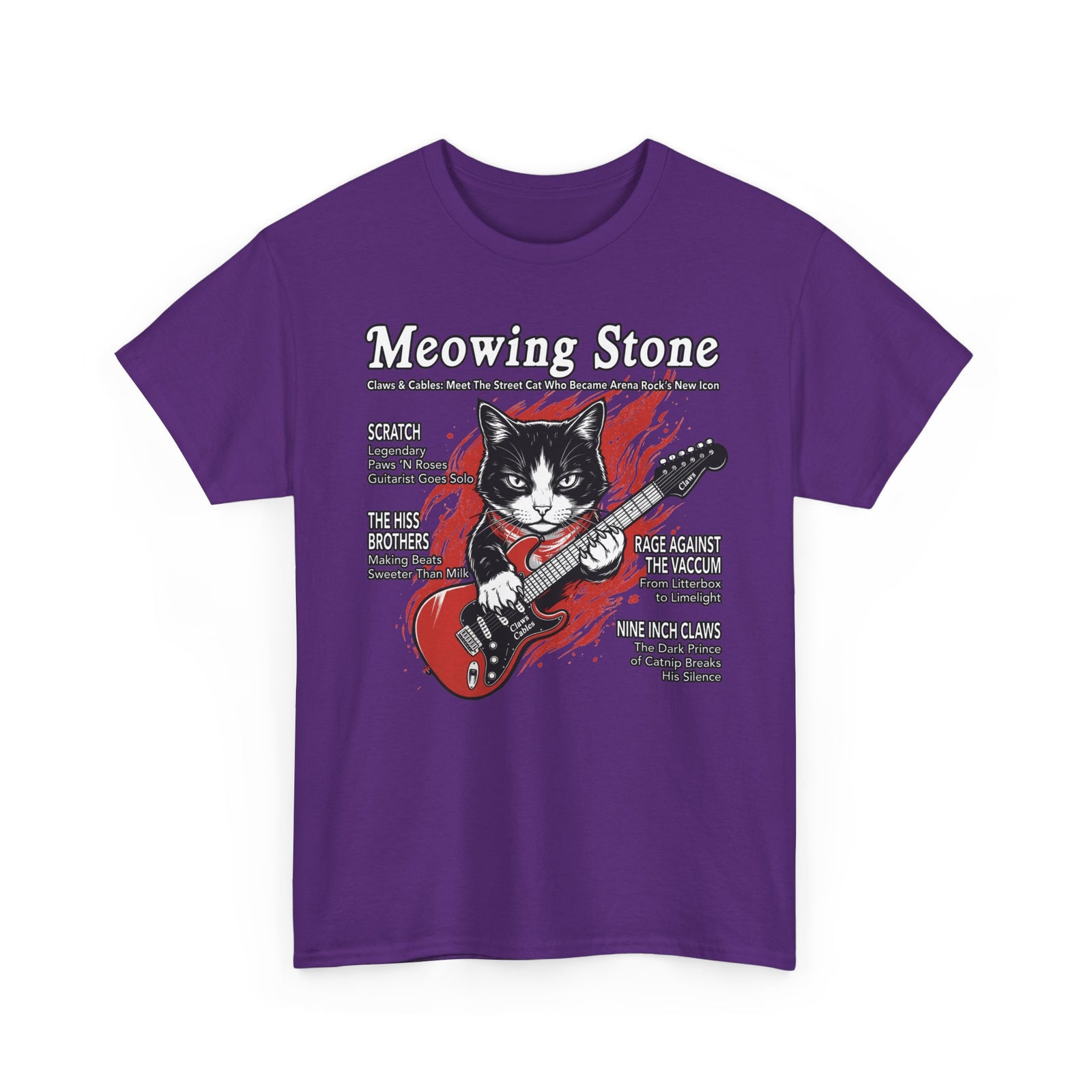 Meowing Stone Guitar Cat T-Shirt — Rock Band Cat Graphic Tee