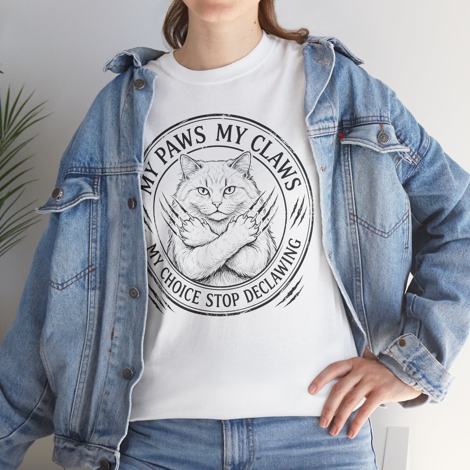 Cat Pride T-Shirt — “My Paws My Claws, My Choice Stop Declawing” Graphic Tee