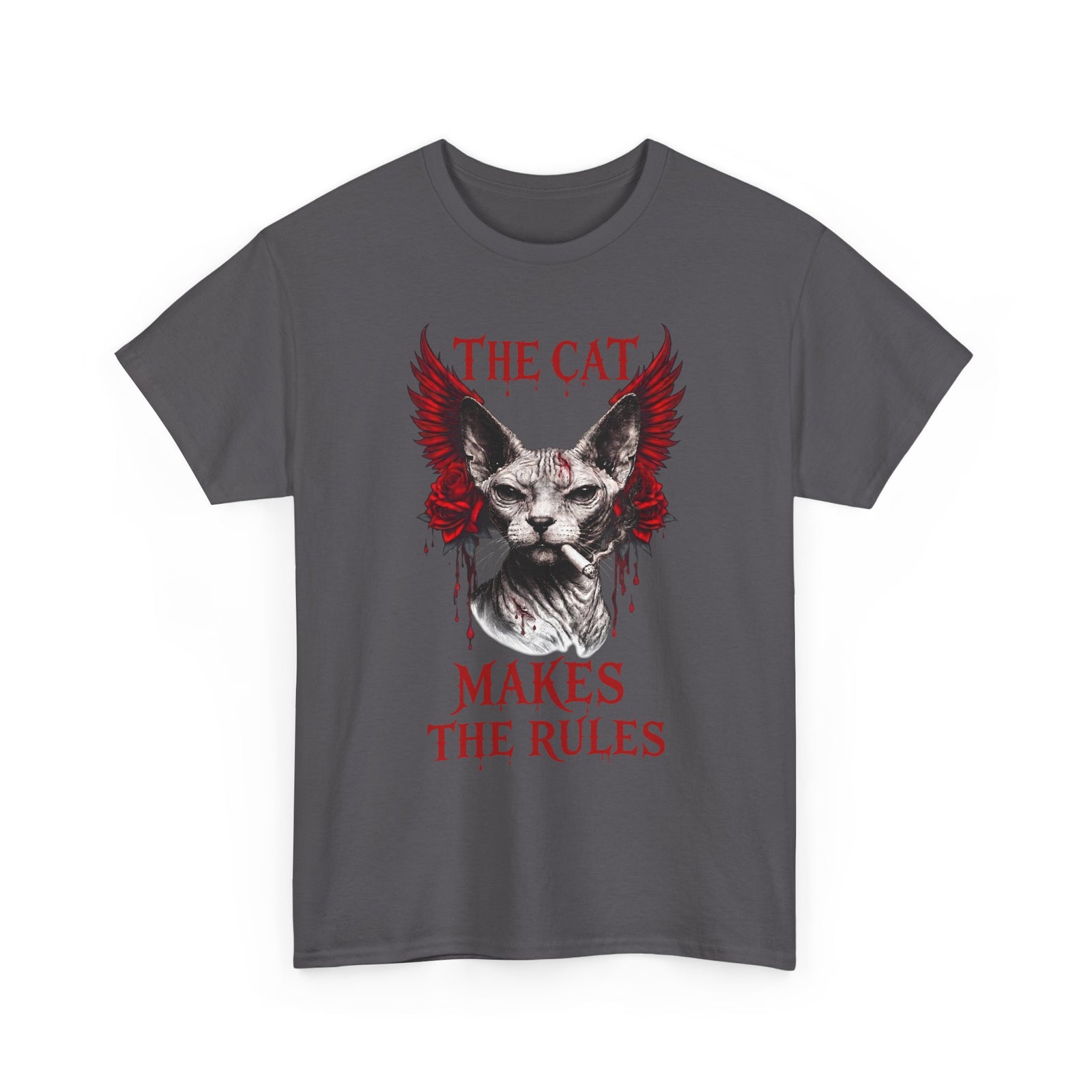 The Cat Makes The Rules T-Shirt — Funny Gothic Smoking Sphynx Tee
