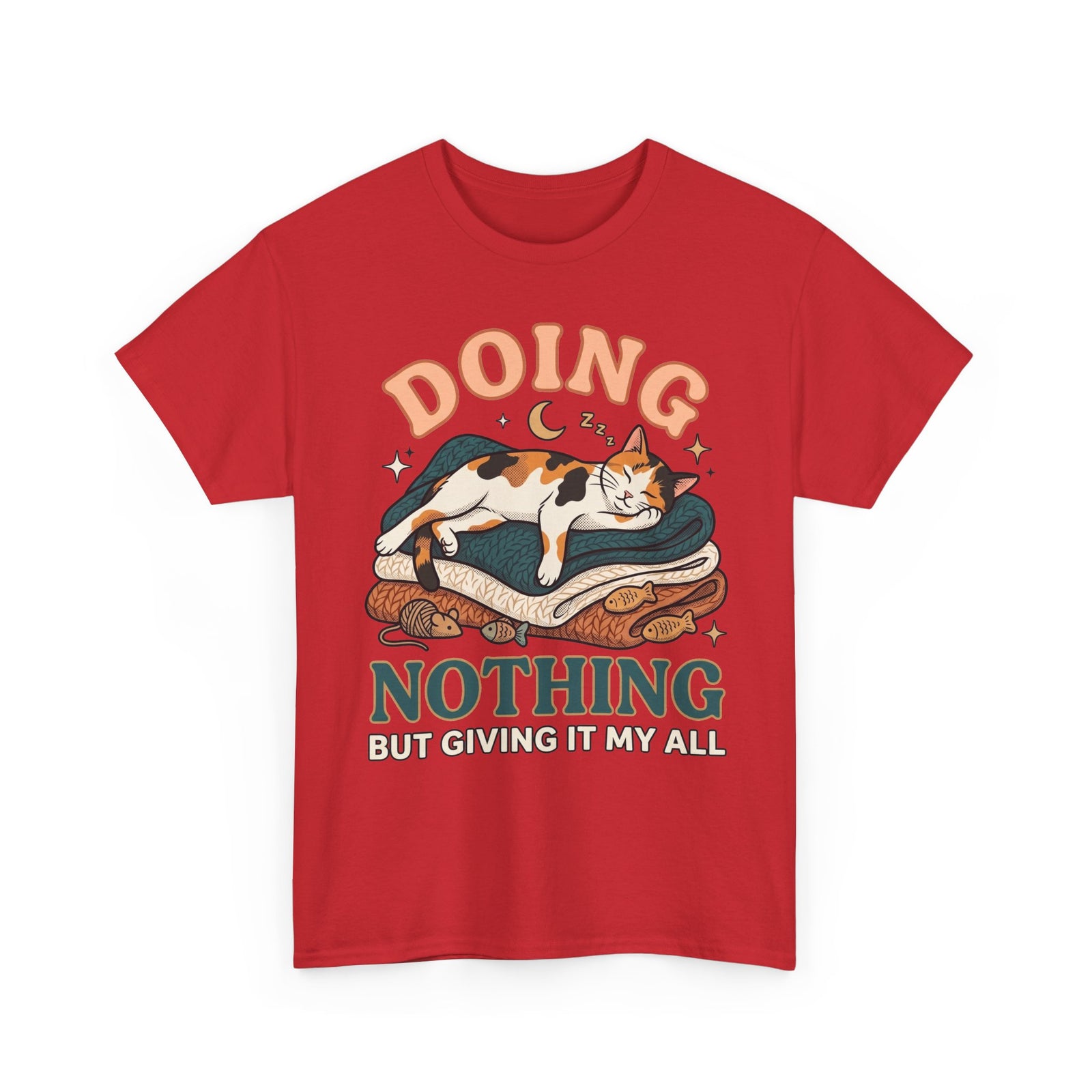 Doing Nothing Cat T‑Shirt Retro Calico Cat “Doing Nothing But Giving It My All” Graphic Tee
