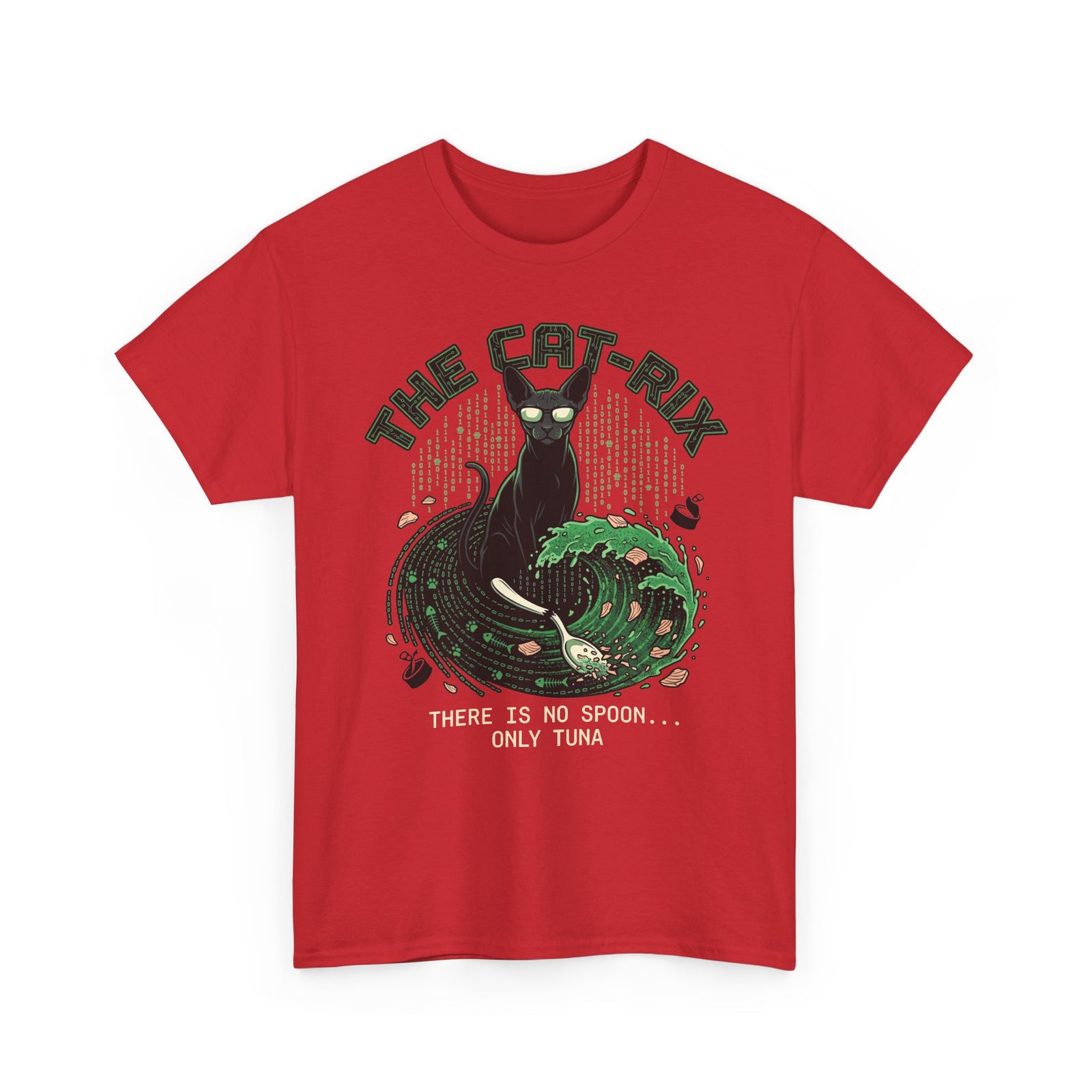 Cat T-Shirt — "There Is No Spoon... Only Tuna" Retro Wave Graphic Tee