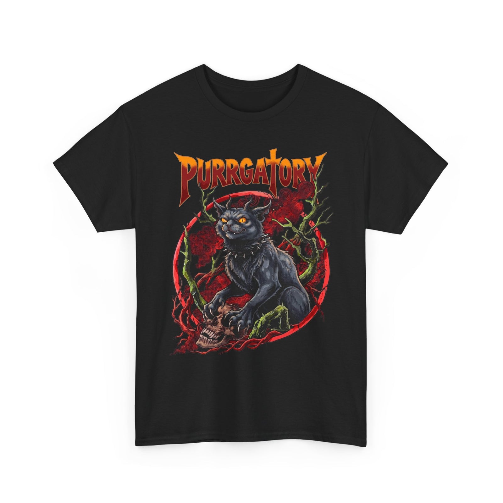 Purrgatory Demon Cat T-Shirt — Heavy Metal Occult Horned Feline Tee