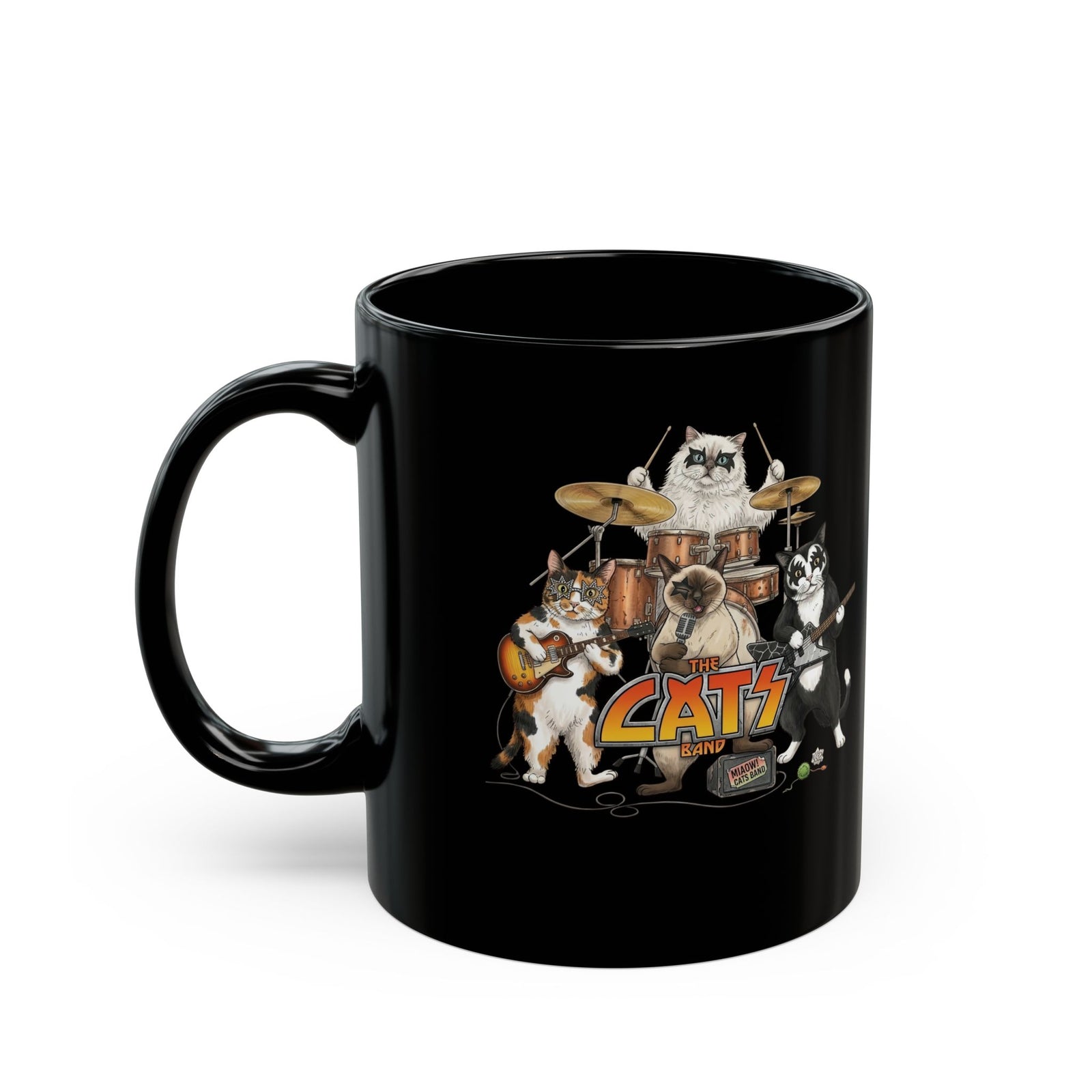 The Cats Band Black Mug — Retro Cat Band Graphic Mug