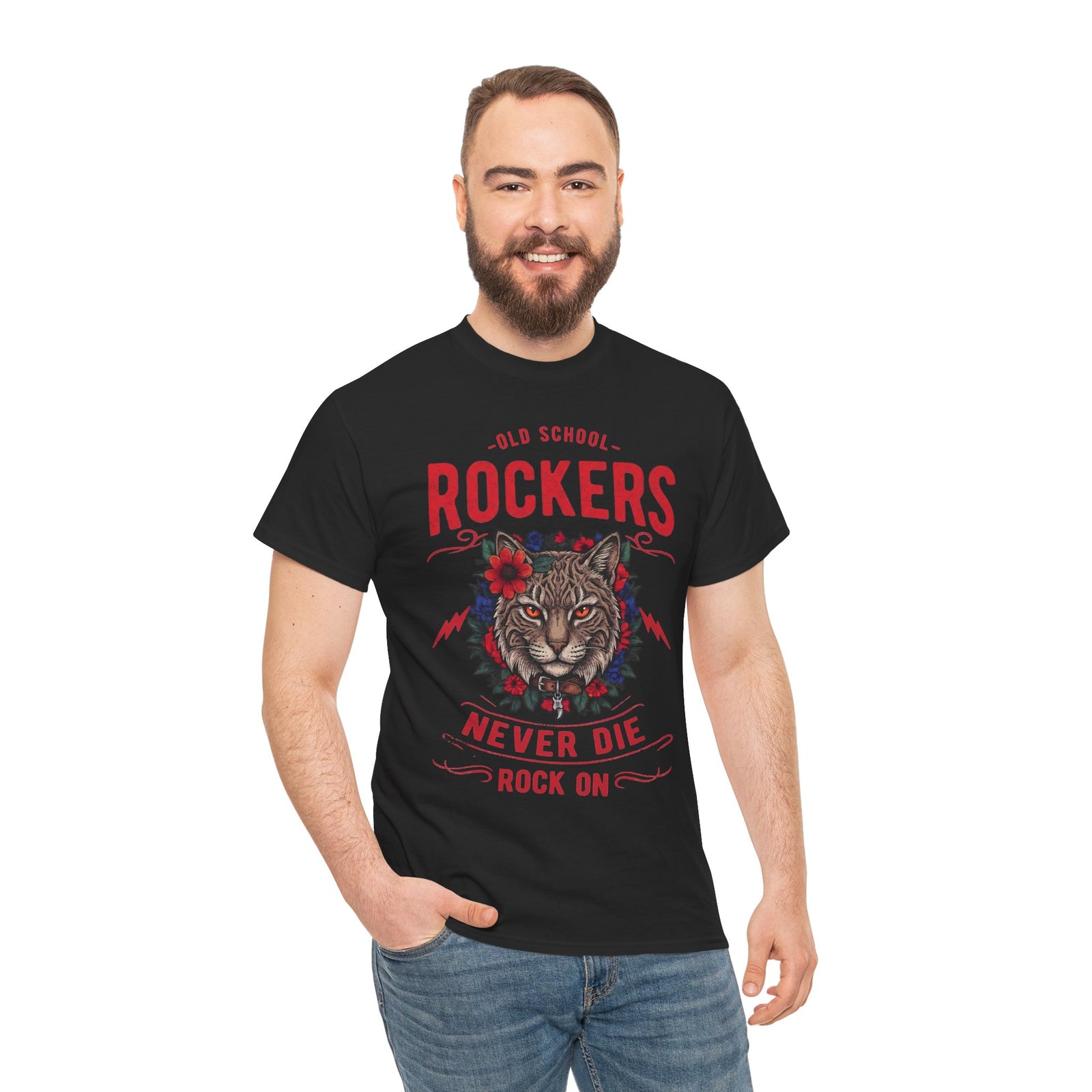 Old School Rockers Never Die Cat T-Shirt — Heavy Metal Rocker Feline Graphic Tee