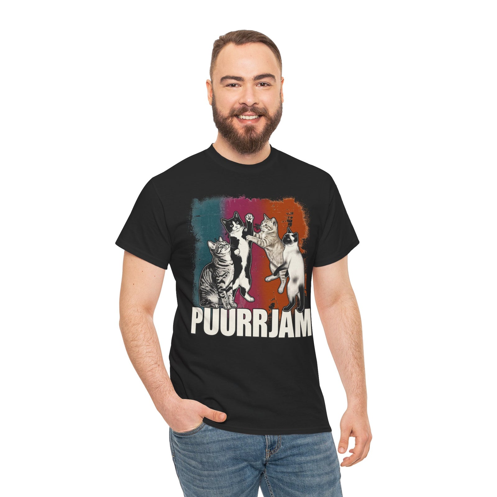 Purrjam Cat Band T‑Shirt — Vintage Retro Feline Music Graphic Tee