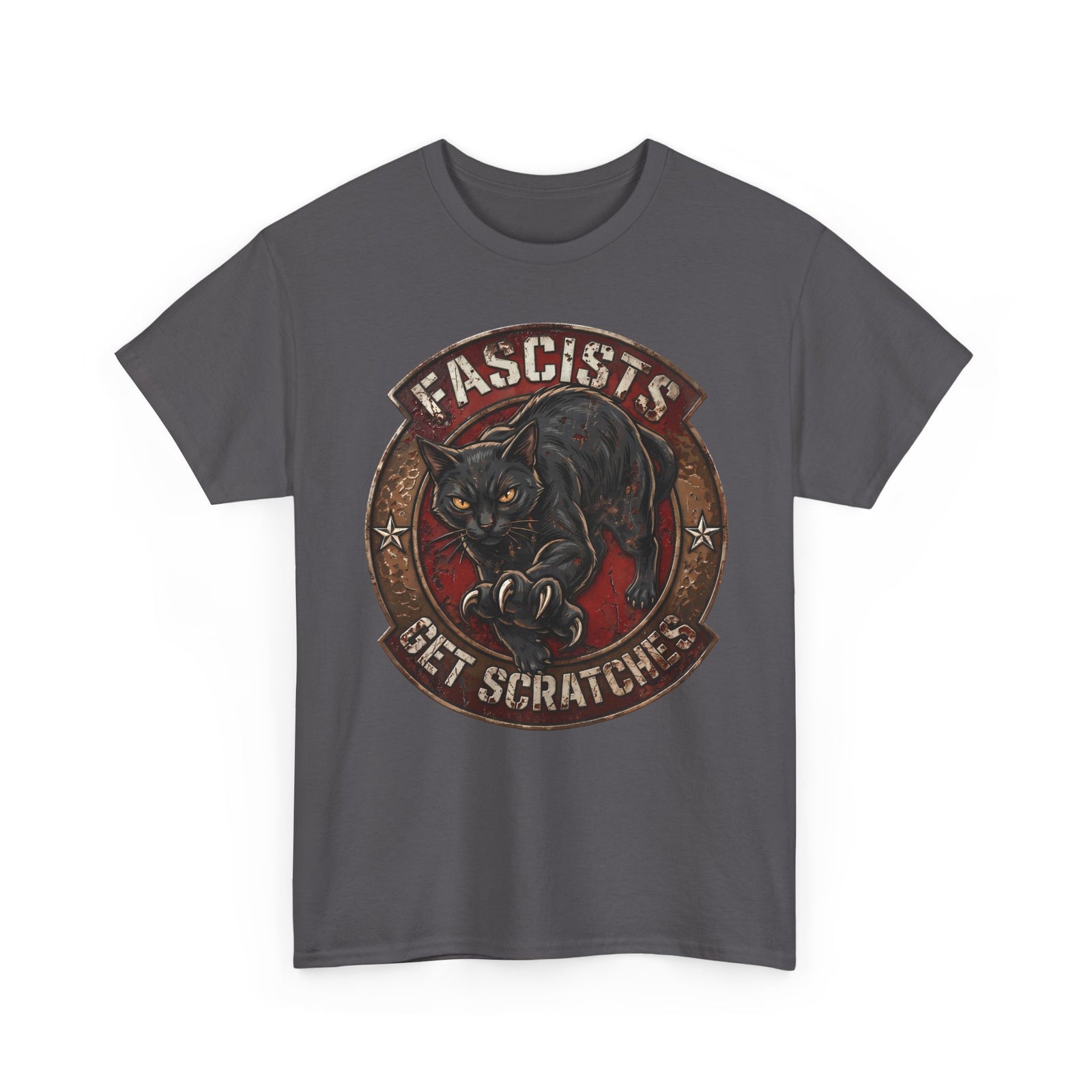 Fascists Get Scratches T-Shirt — Funny Anti-Fascist Black Cat Tee