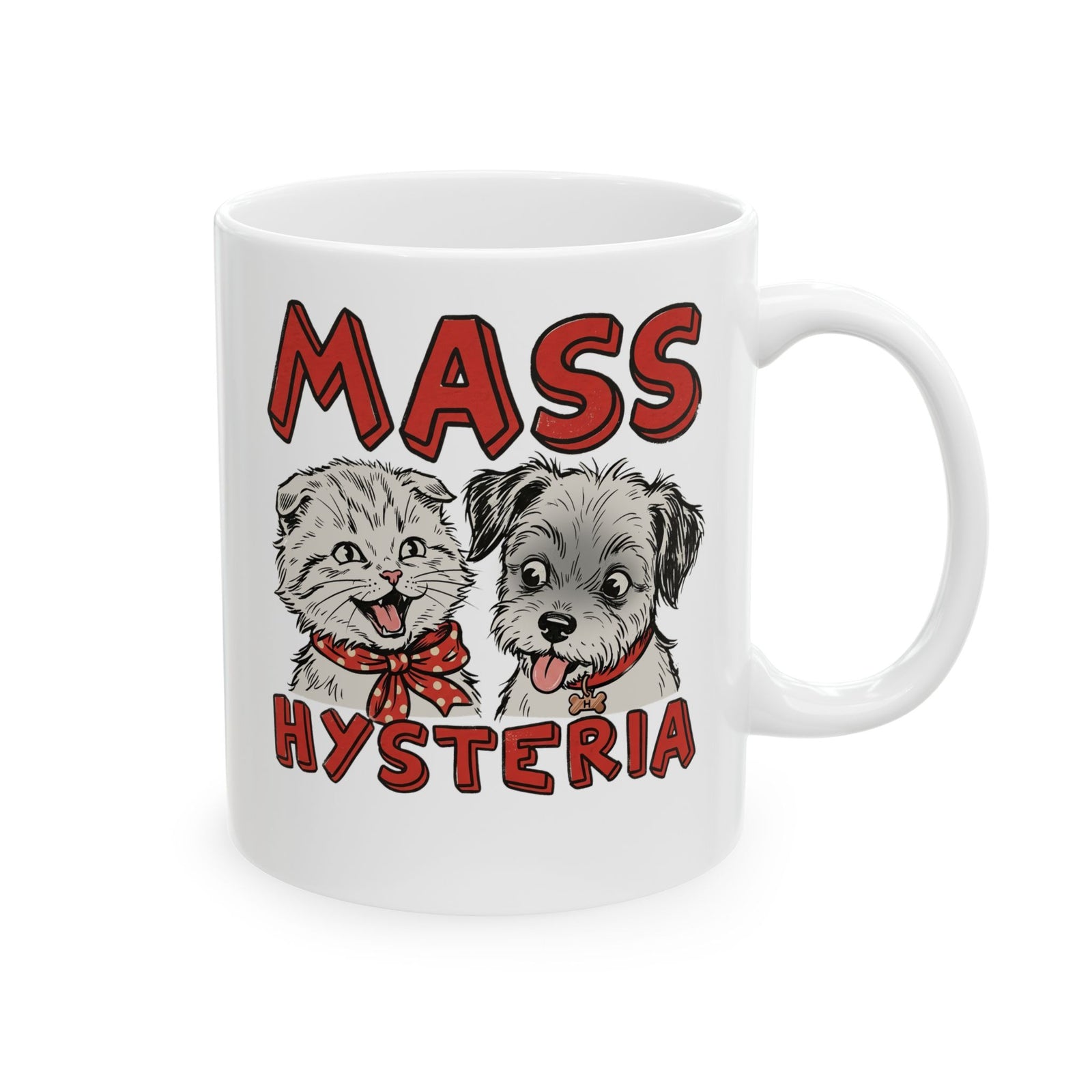 Cat & Dog Mass Hysteria Mug Funny Puppy & Kitten Line Art Ceramic Mug