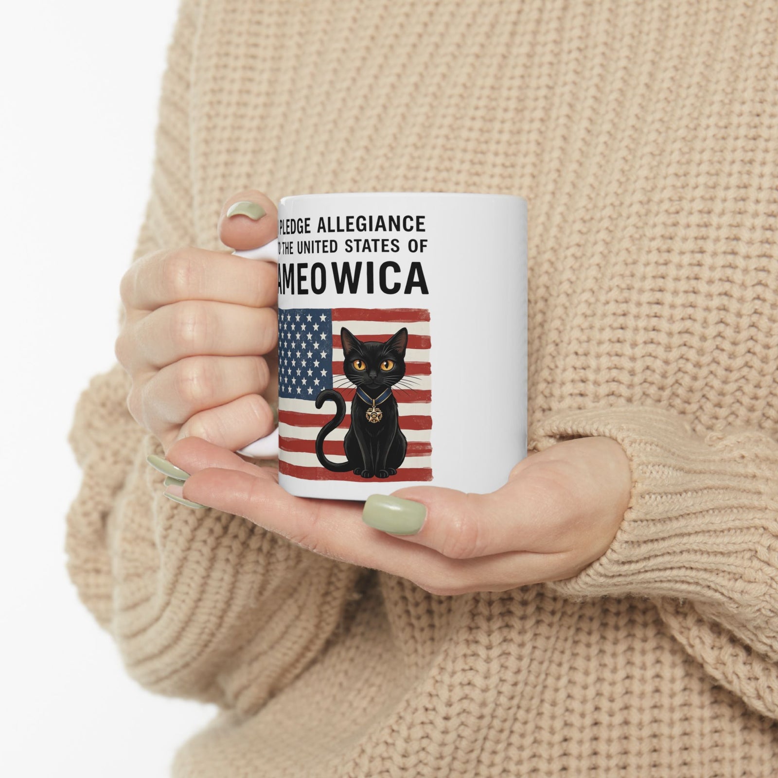 United States of Ameowica Funny Patriotic Black Cat Ceramic Mug