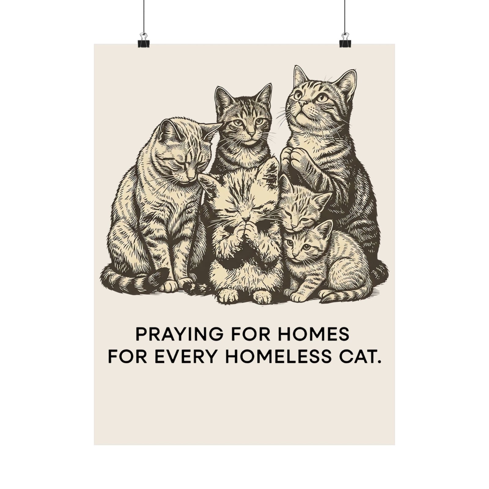 Cat Rescue Poster — "Praying for Homes for Every Homeless Cat" Vintage Cat Rescue Poster