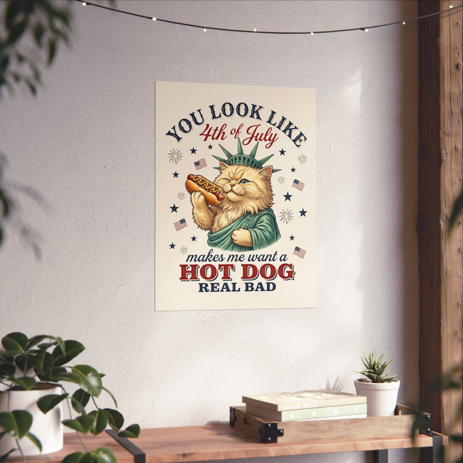 4th of July Cat & Hot Dog Poster — Patriotic Fourth of July Poster