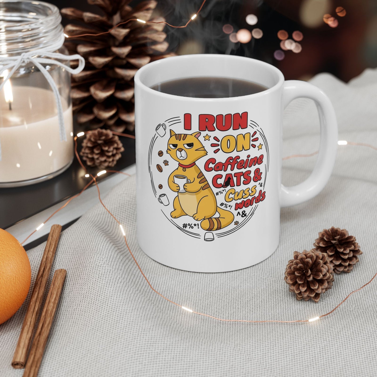 Caffeine, Cats & Cuss Words Mug Funny Cat Lover Coffee Mug