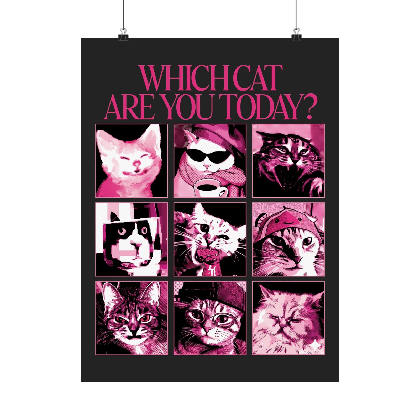 Cat Mood Chart Poster — Pink Pop Art Feline Expressions Graphic