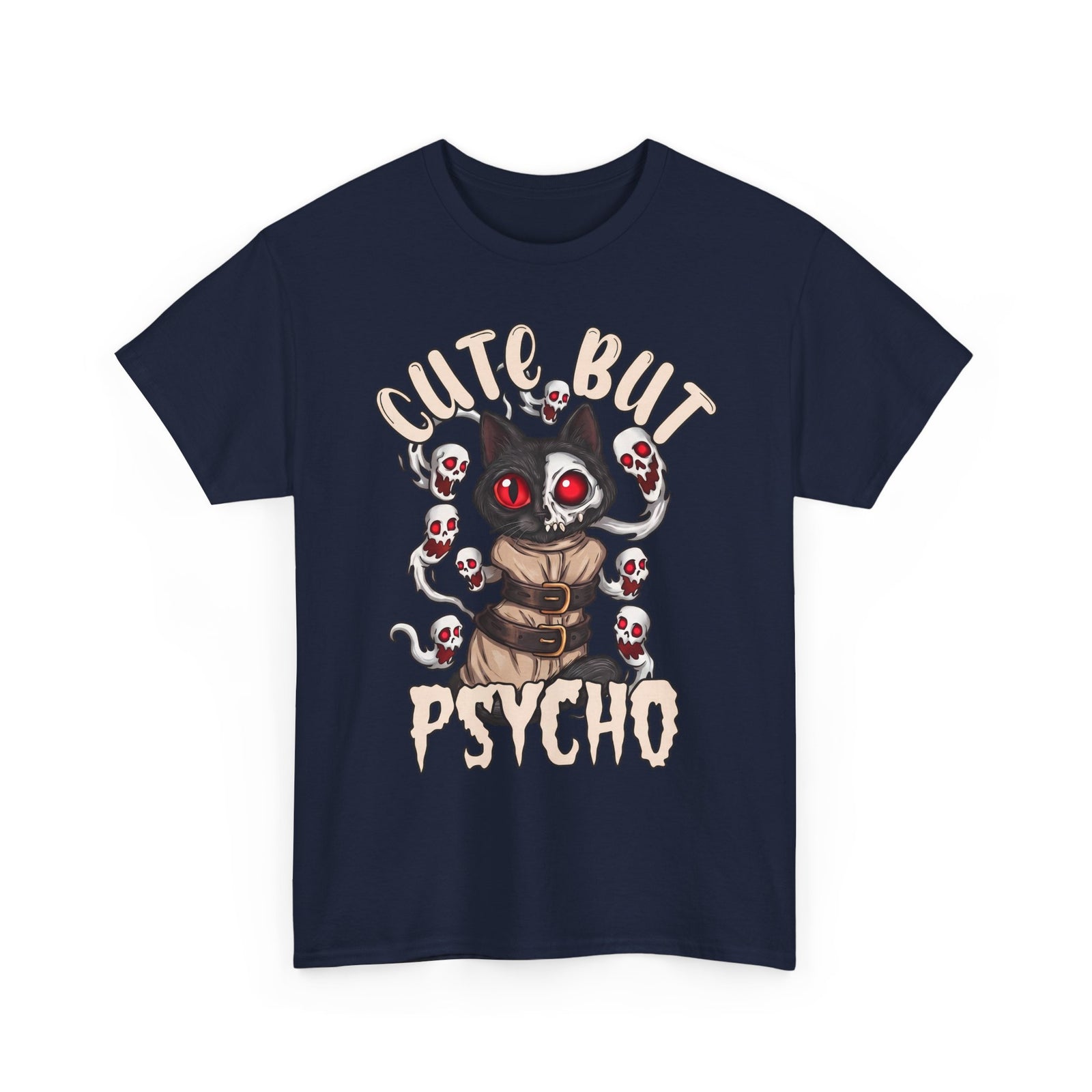 Cute But Psycho T-Shirt — Funny Straightjacket Black Cat Horror Tee