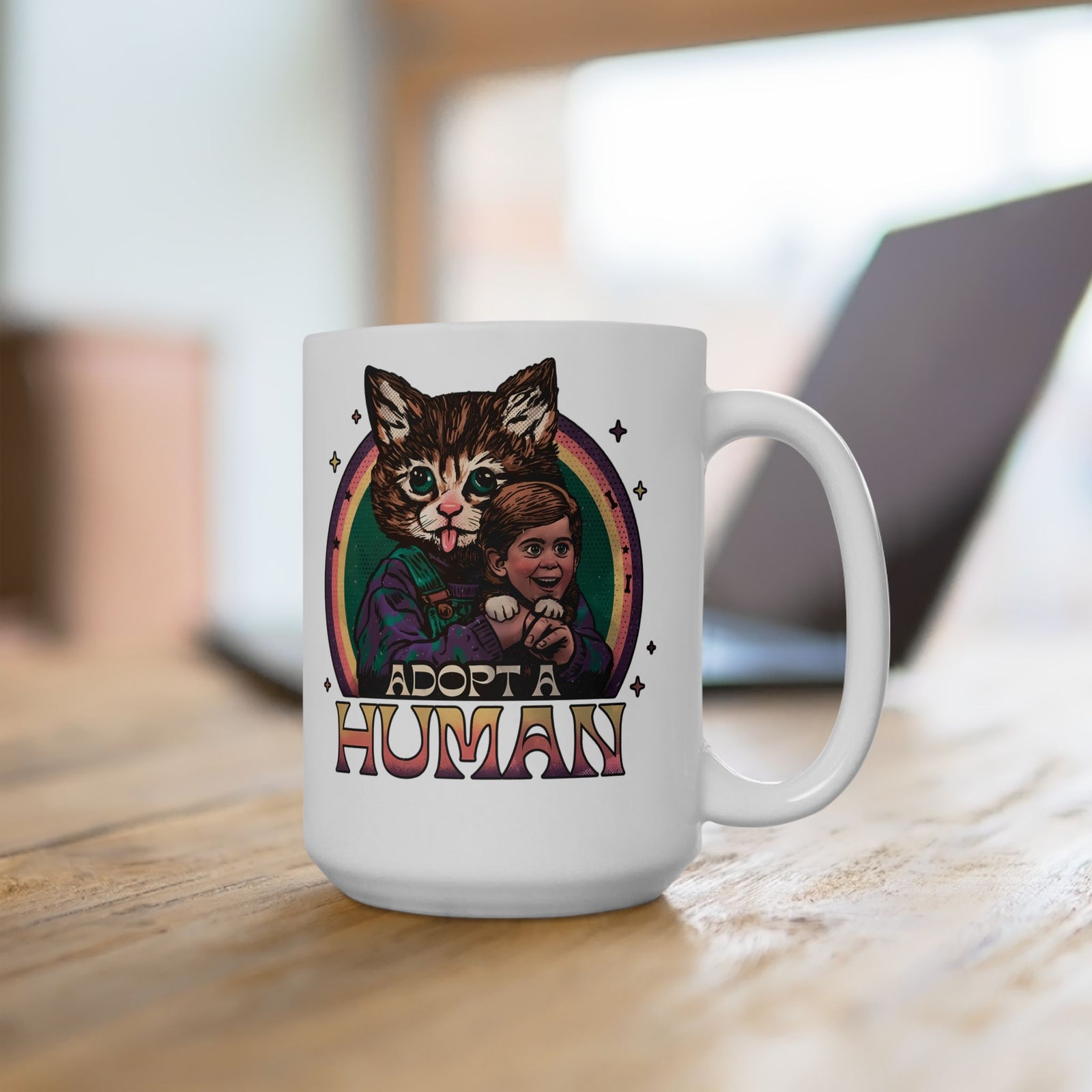Adopt a Human Funny Cat Ceramic Mug