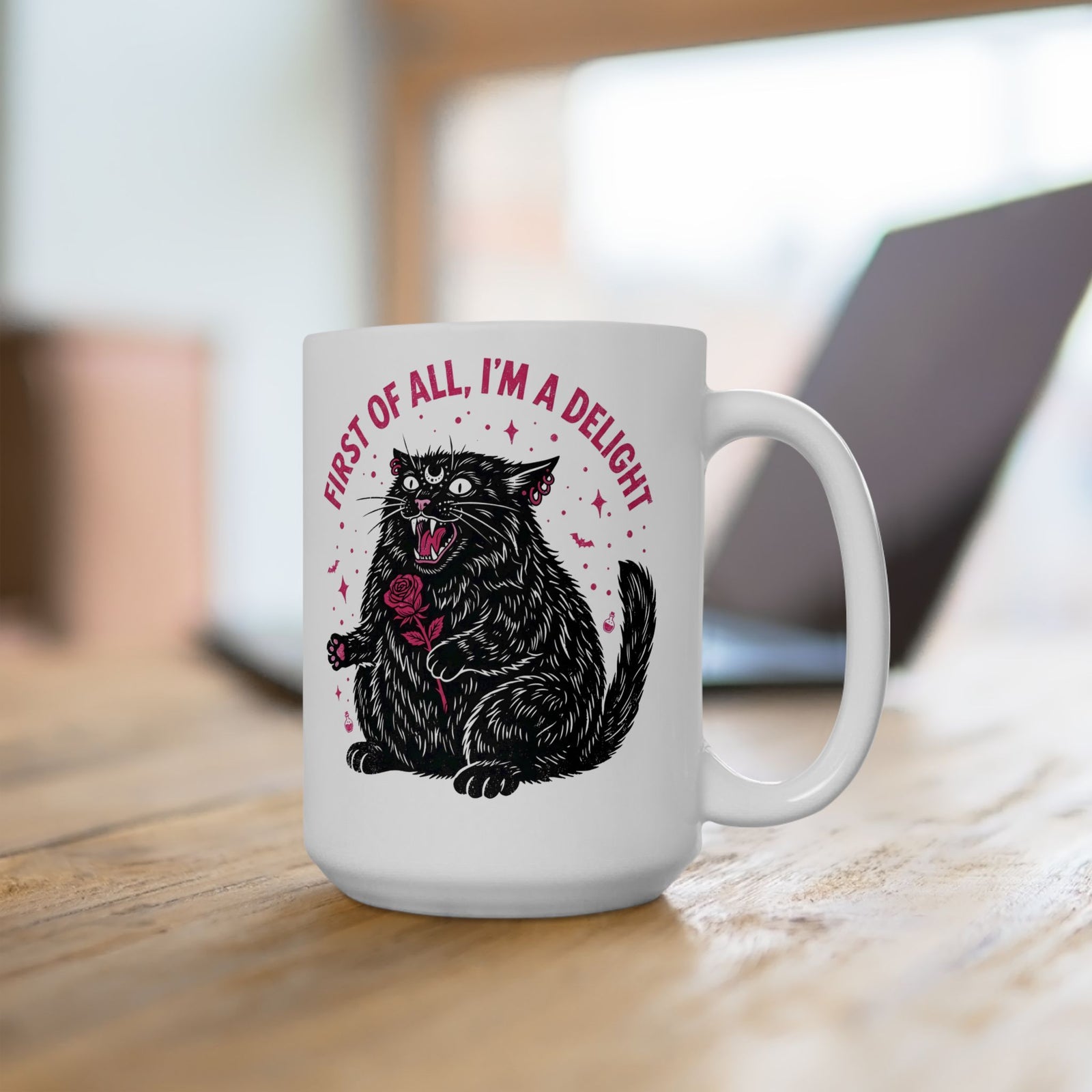Black Cat "First of All I'm a Delight" Ceramic Mug