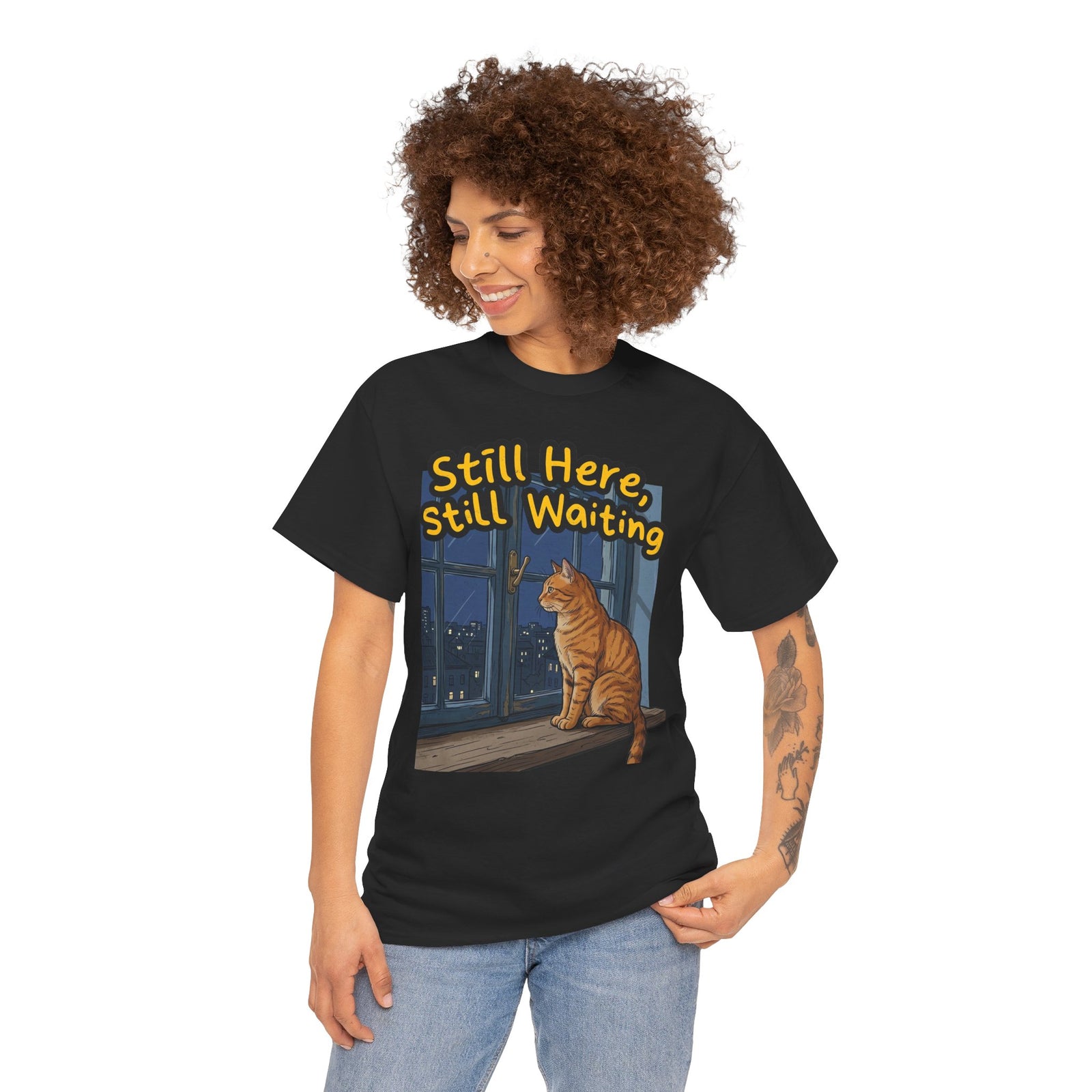 Cat Window Tee — "Still Here, Still Waiting" Graphic T‑Shirt