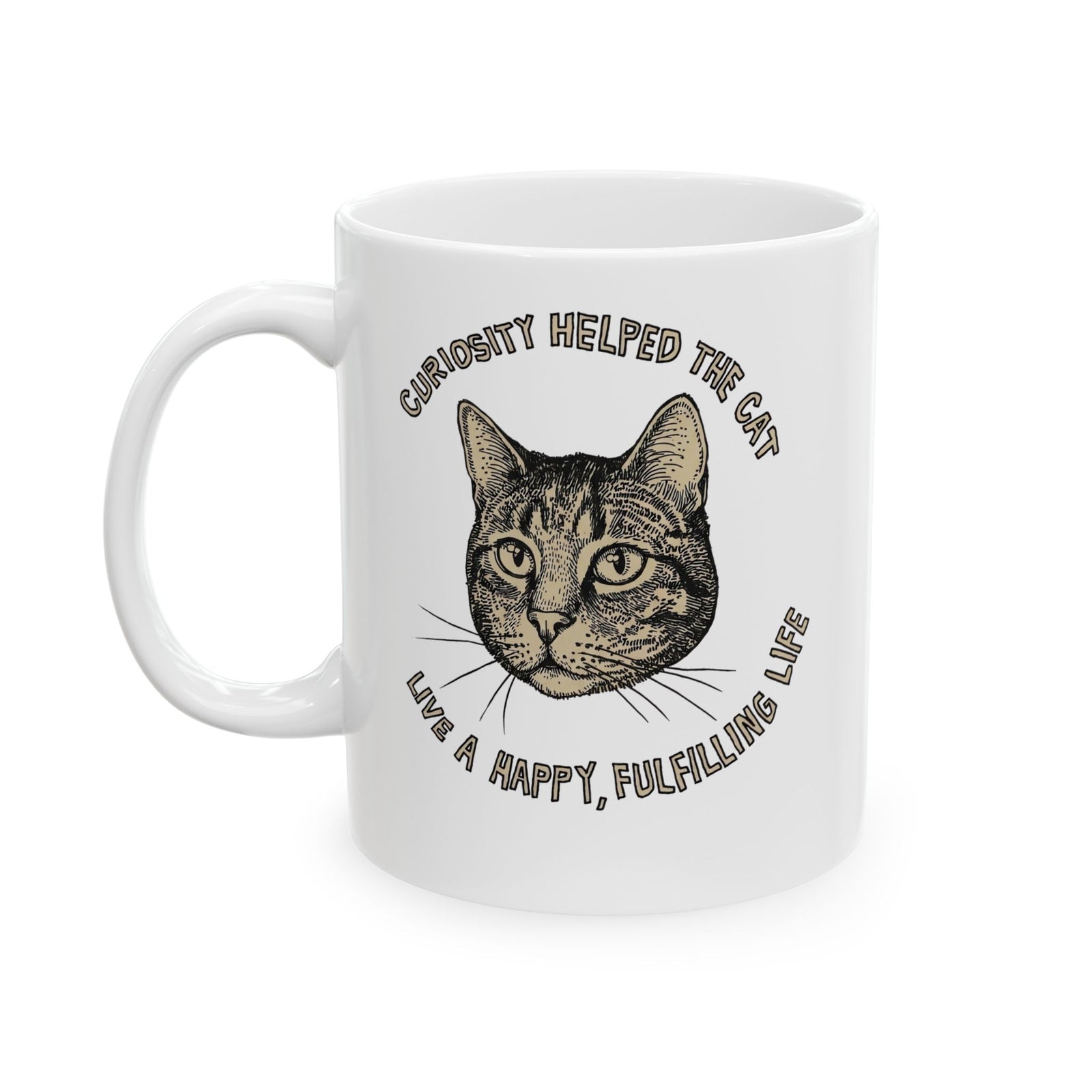 Curiosity Helped The Cat Ceramic Mug — Funny Cat Lover Mug
