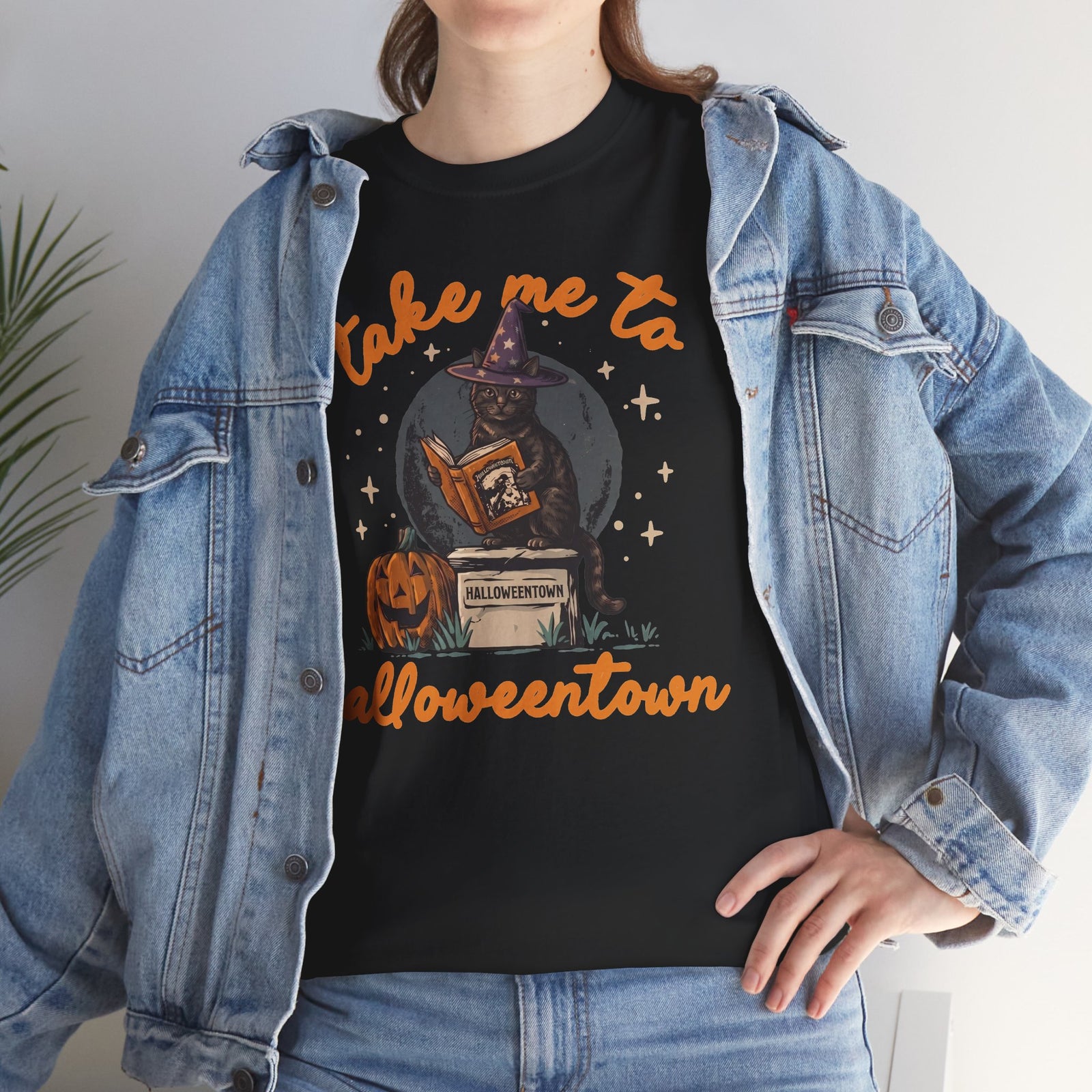 Take Me To Halloweentown Black Cat T-Shirt — Witchy Spellbook Kitten Tee