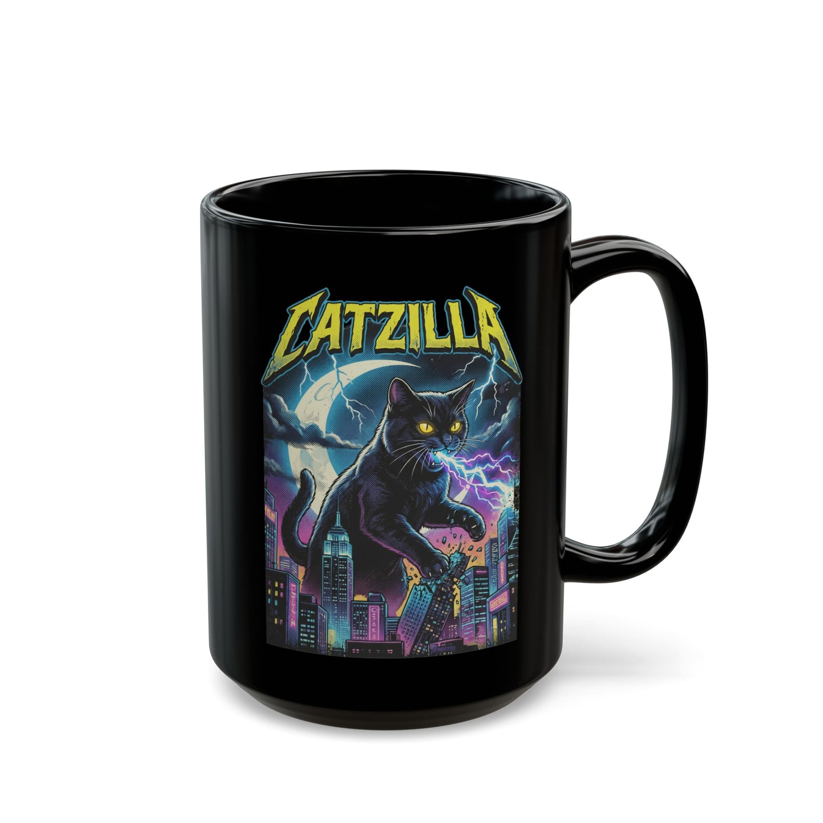 Cat Attack Black Mug — Funny Graphic Cat Mug