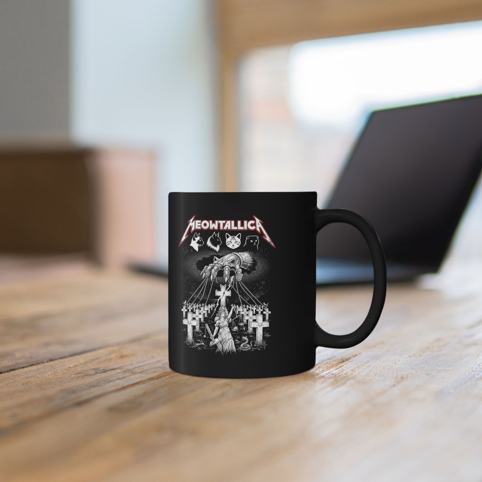 Meowtallica Graphic Mug — Metal Cat Band Black Mug