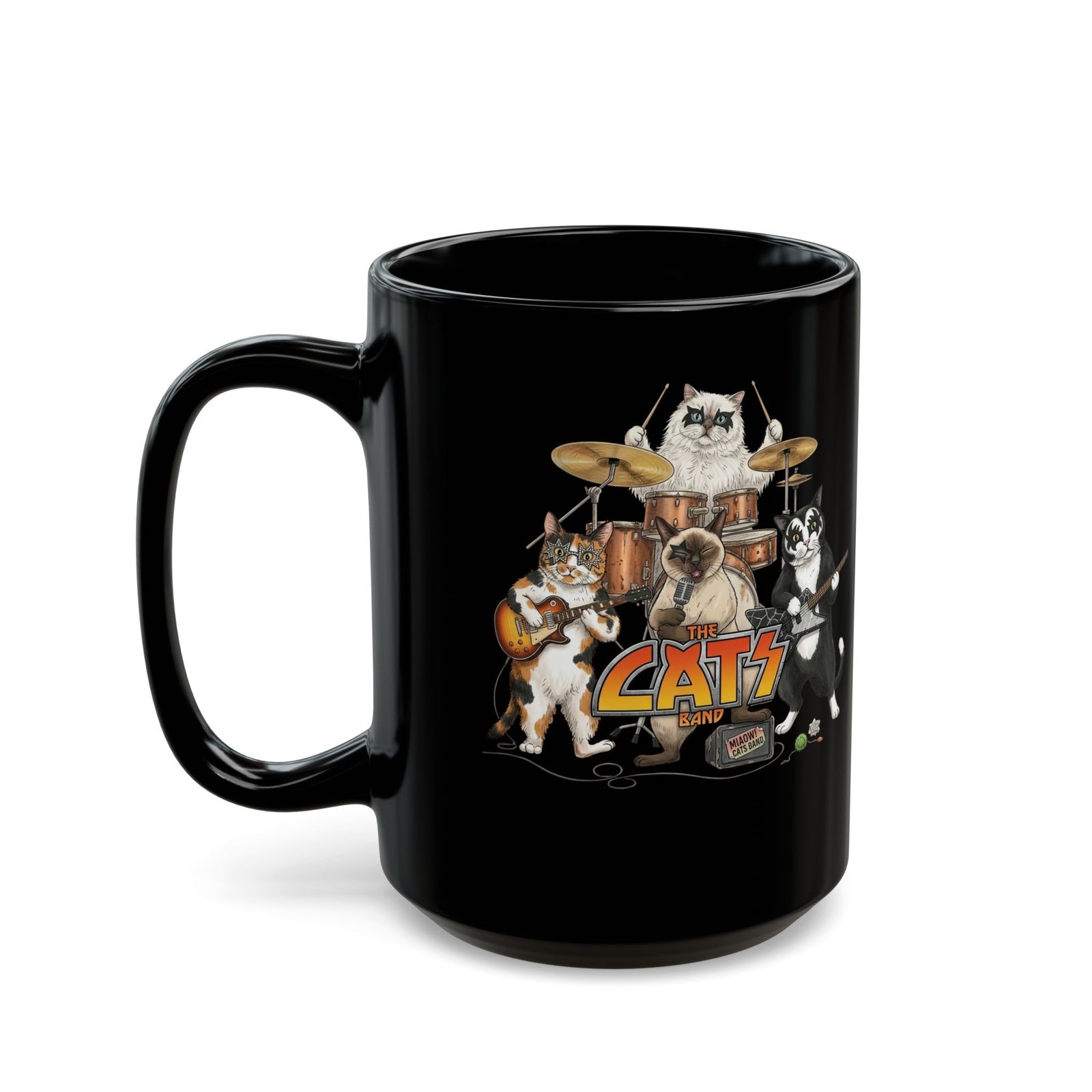 The Cats Band Black Mug — Retro Cat Band Graphic Mug