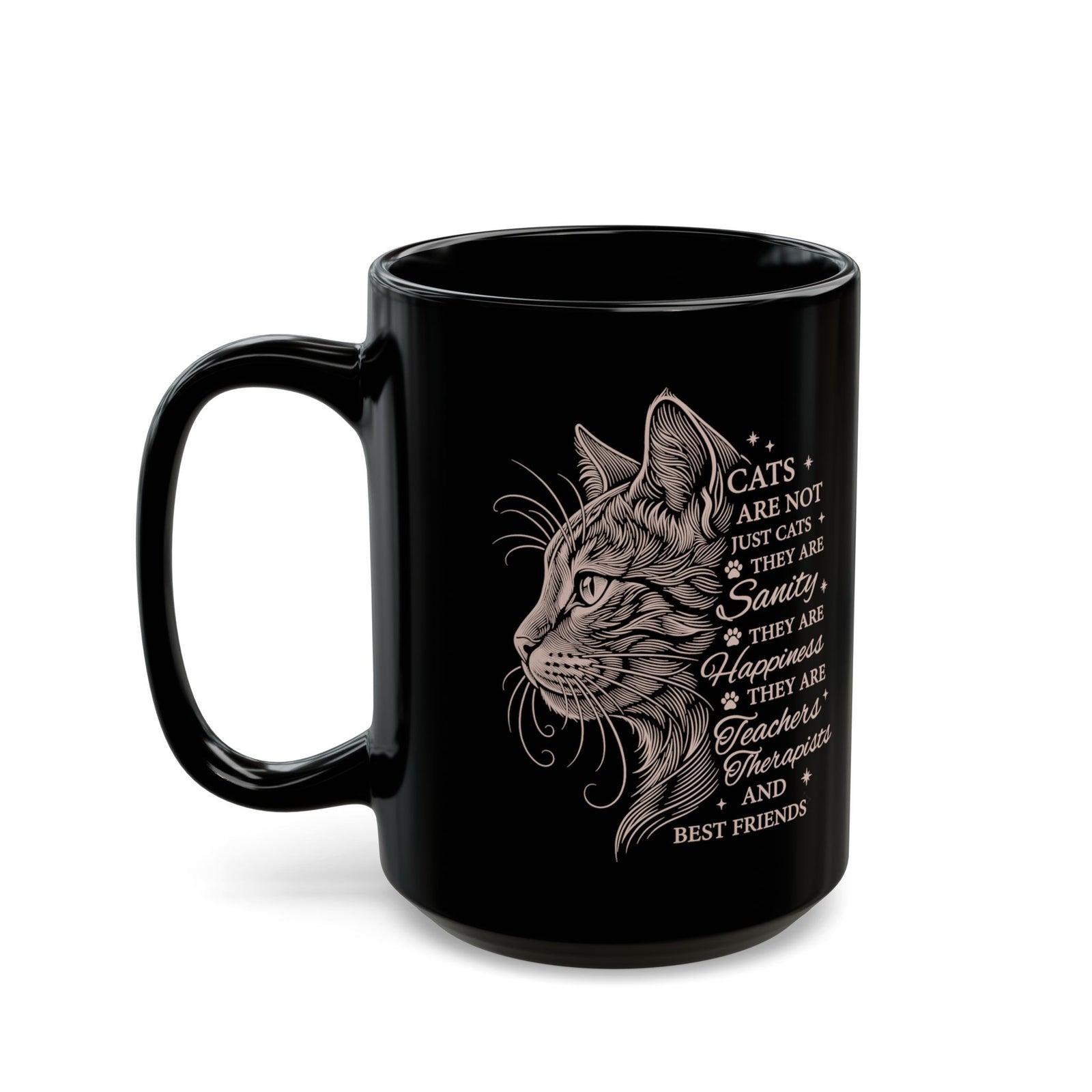 Cats Are Not Just Cats Black Mug — Funny Cat Lover Mug