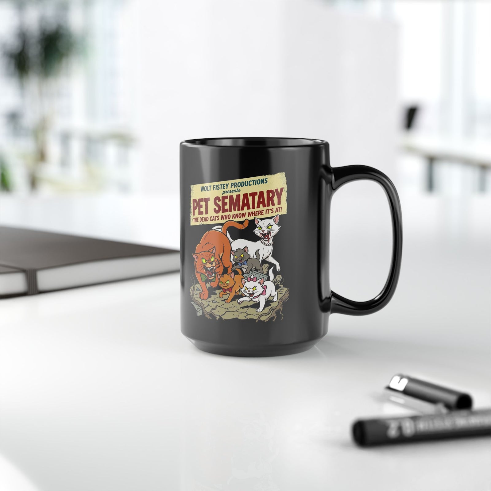 Retro Horror Cat Black Mug