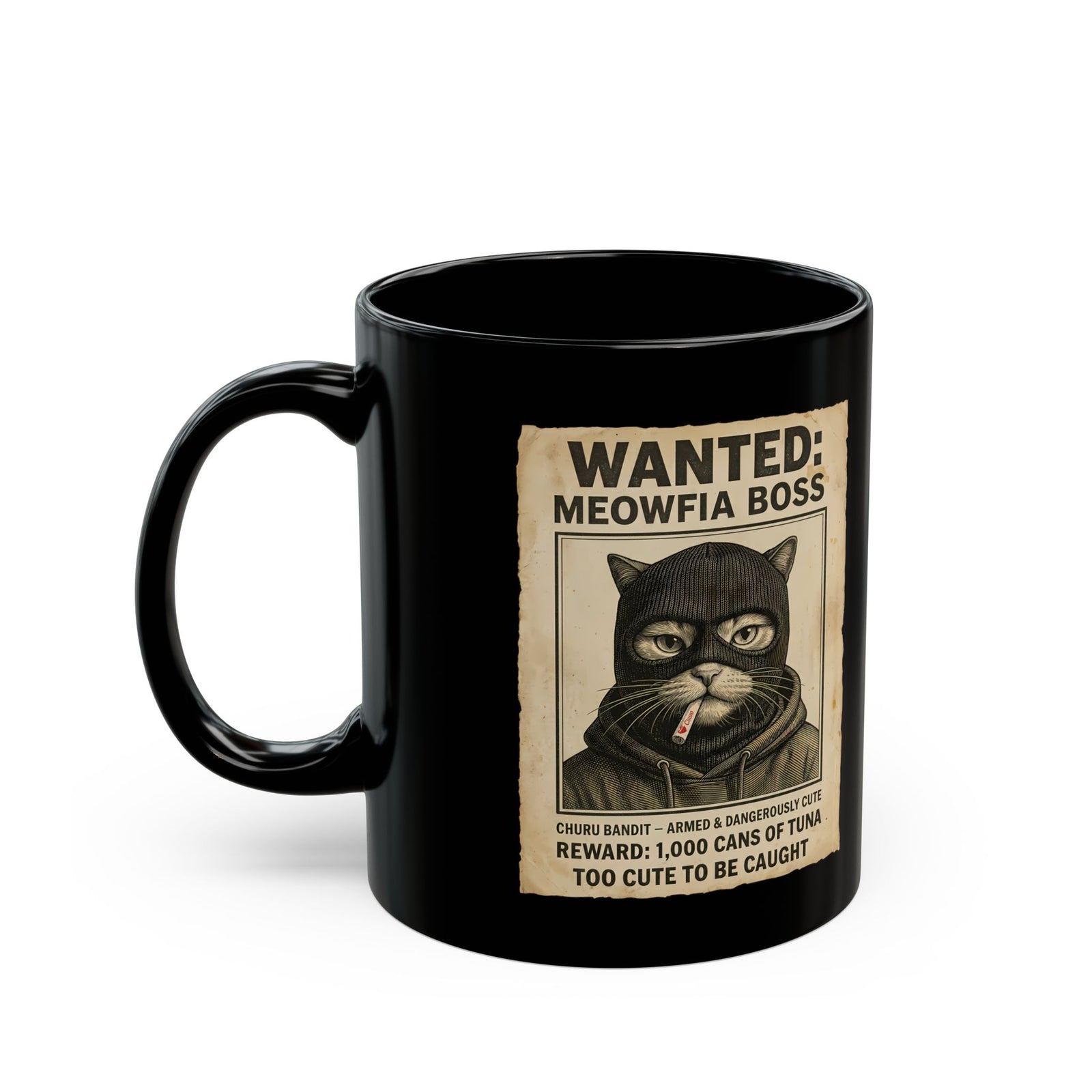 "Meowfia Boss" Wanted Poster Funny Cat Black Mug