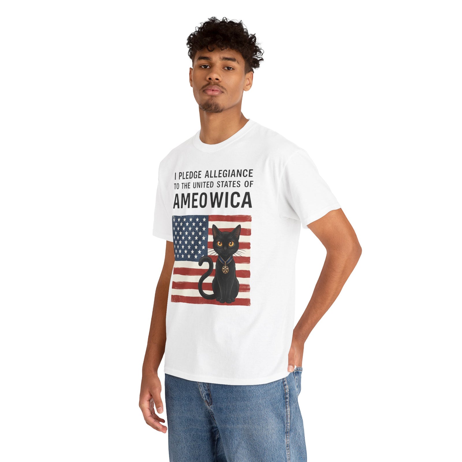 United States of Ameowica Funny Patriotic Black Cat T-Shirt