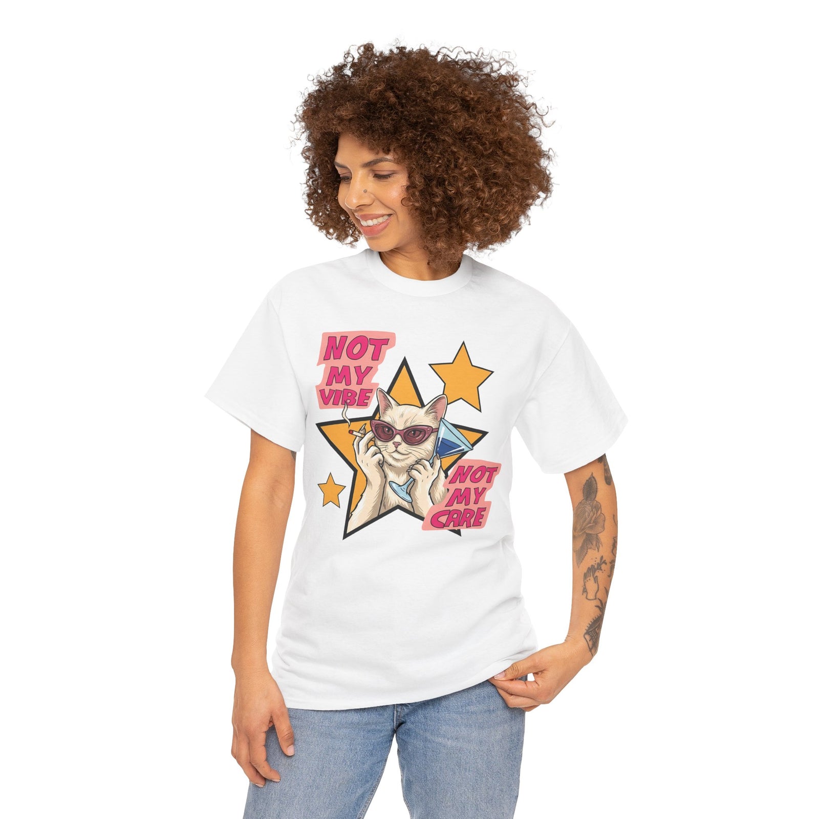 Not My Care Retro Cat T-Shirt — Unbothered Pop Art Feline Tee