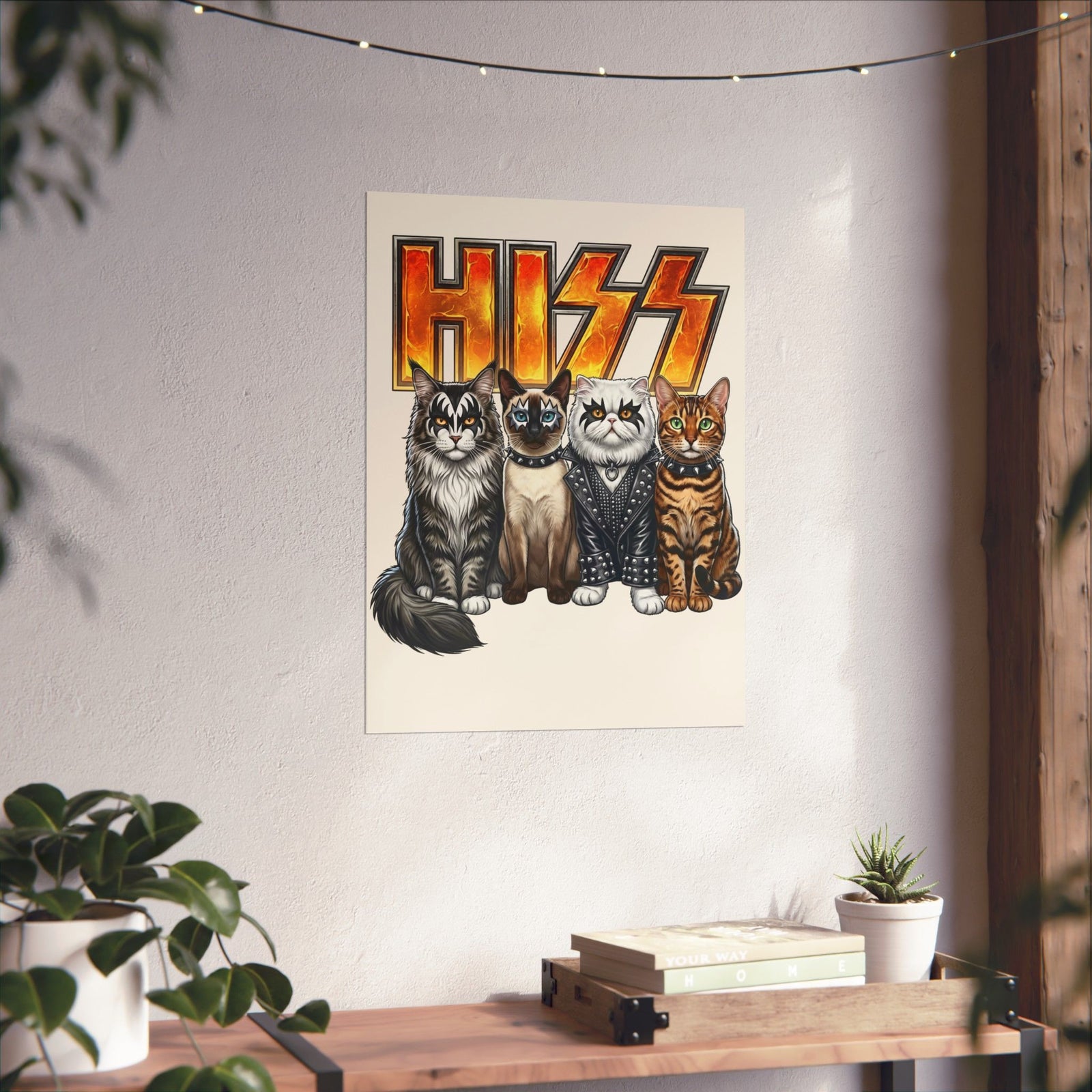 Heavy Metal Cat Hiss Poster — Retro Rock Cat Graphic Poster