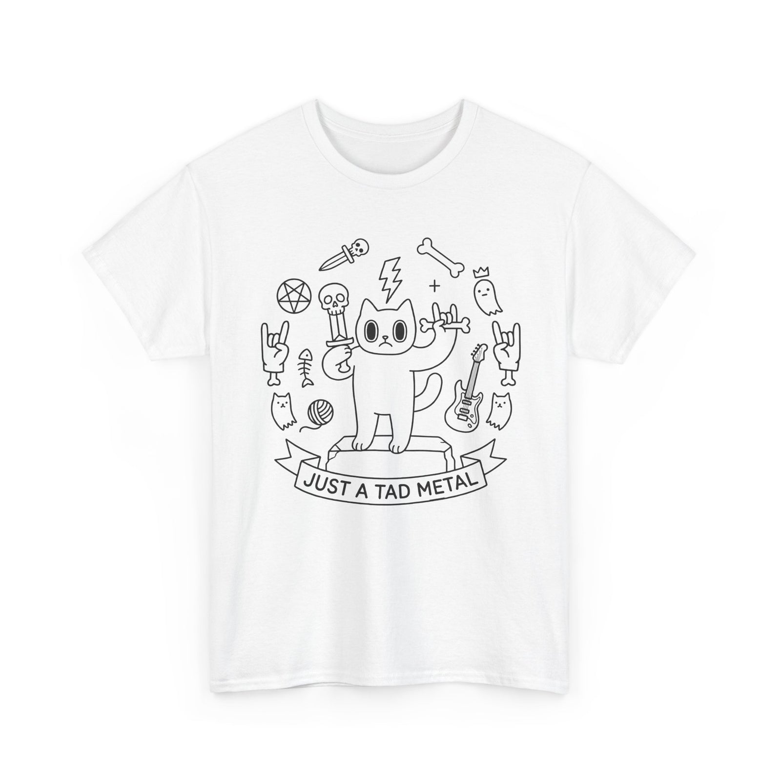 Just A Tad Metal Cat T-Shirt — Funny Heavy Metal Rocker Feline Tee