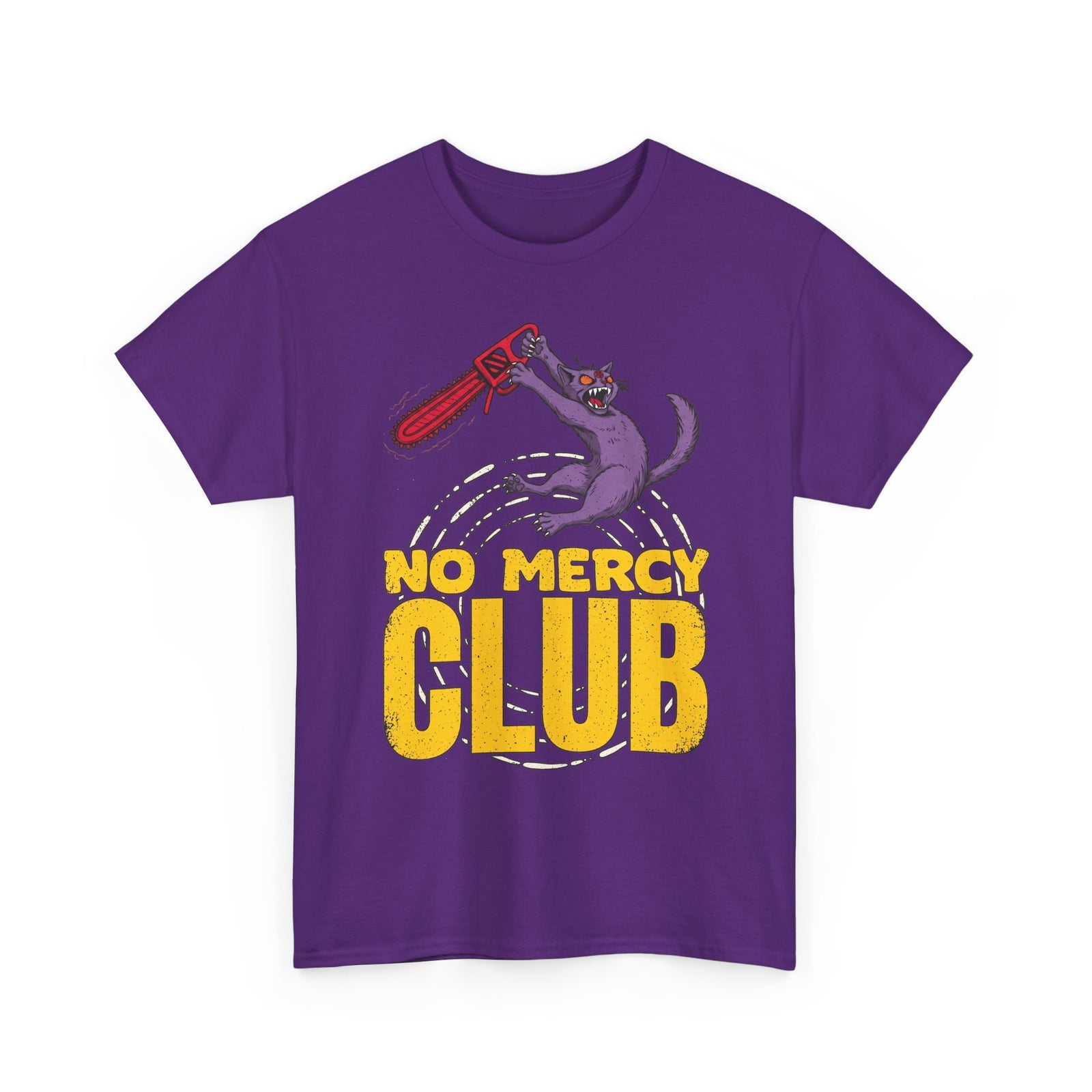No Mercy Club Chainsaw Cat T-Shirt — Funny Unhinged Horror Cat Tee