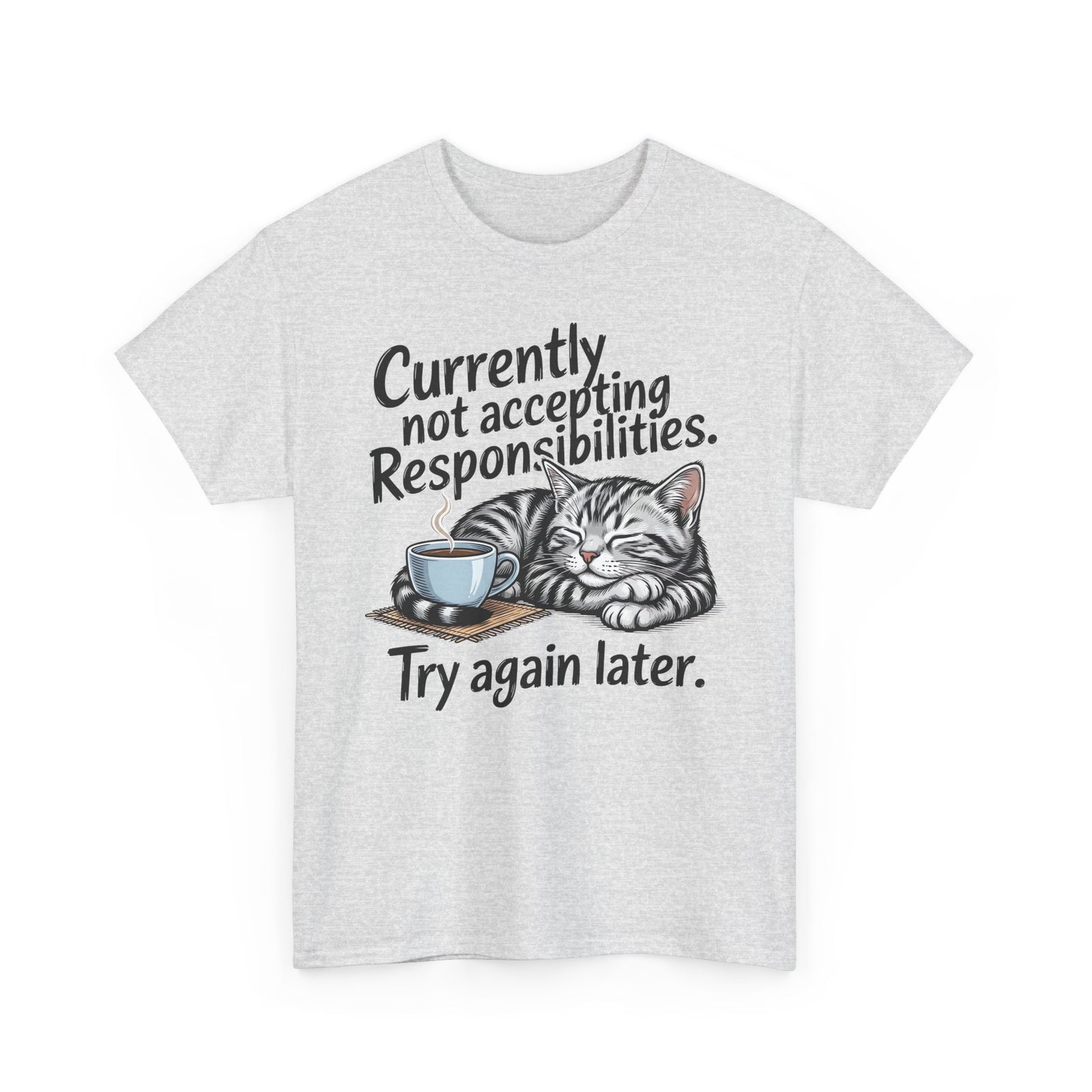 Cat Nap Tee — “Currently Not Accepting Responsibilities, Try Again Later” Graphic T-Shirt