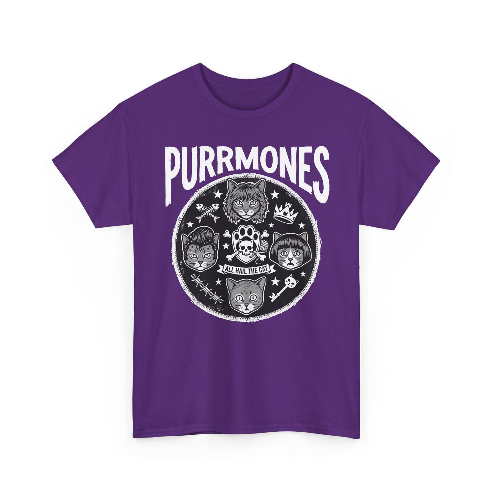 Purrmones Band Tee — Vintage Rock Cat Skull Graphic T-Shirt