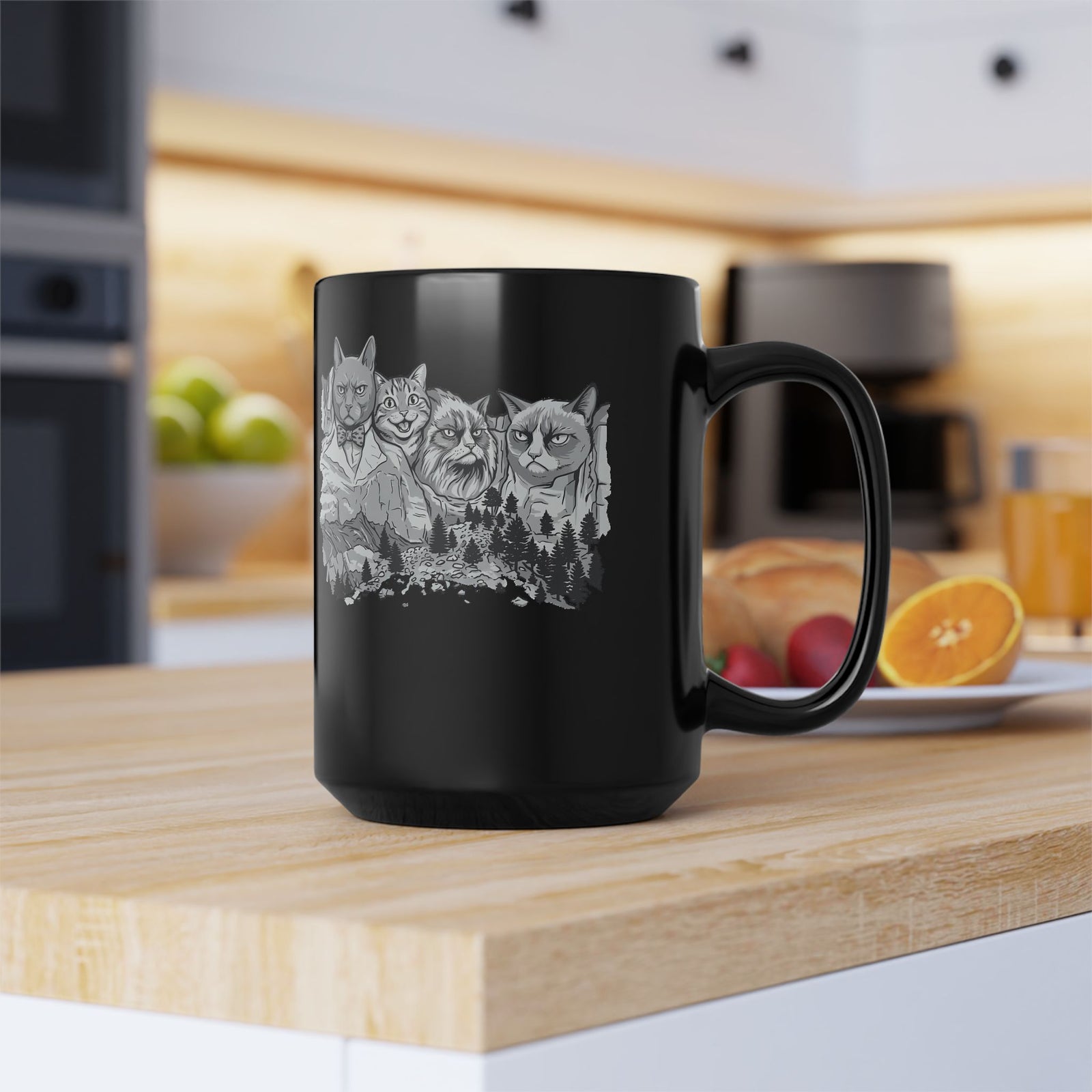 Rushmeow Graphic Mug — Cat Lover Black Mug
