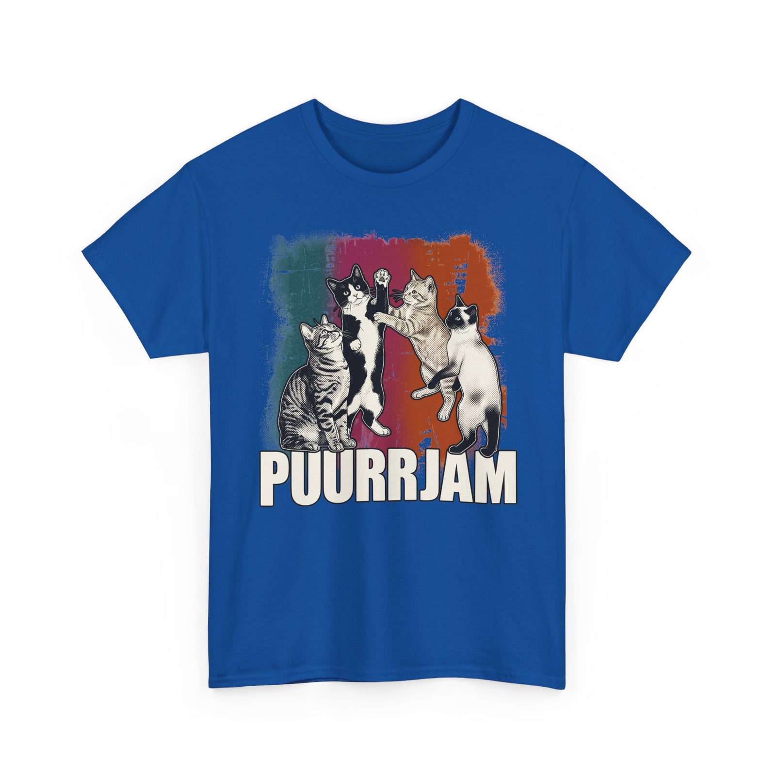 Purrjam Cat Band T‑Shirt — Vintage Retro Feline Music Graphic Tee