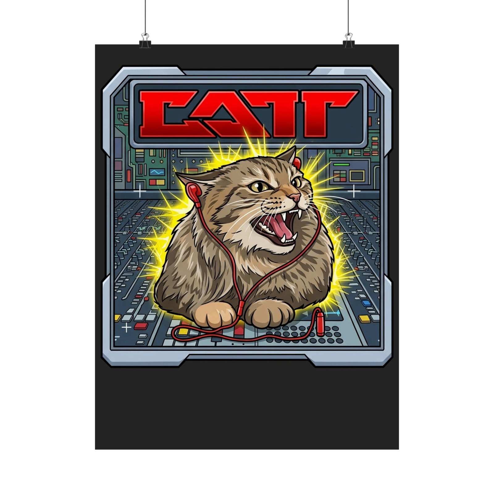 80s Hair Metal Cat Poster — Vintage Rock Cat Graphic Poster