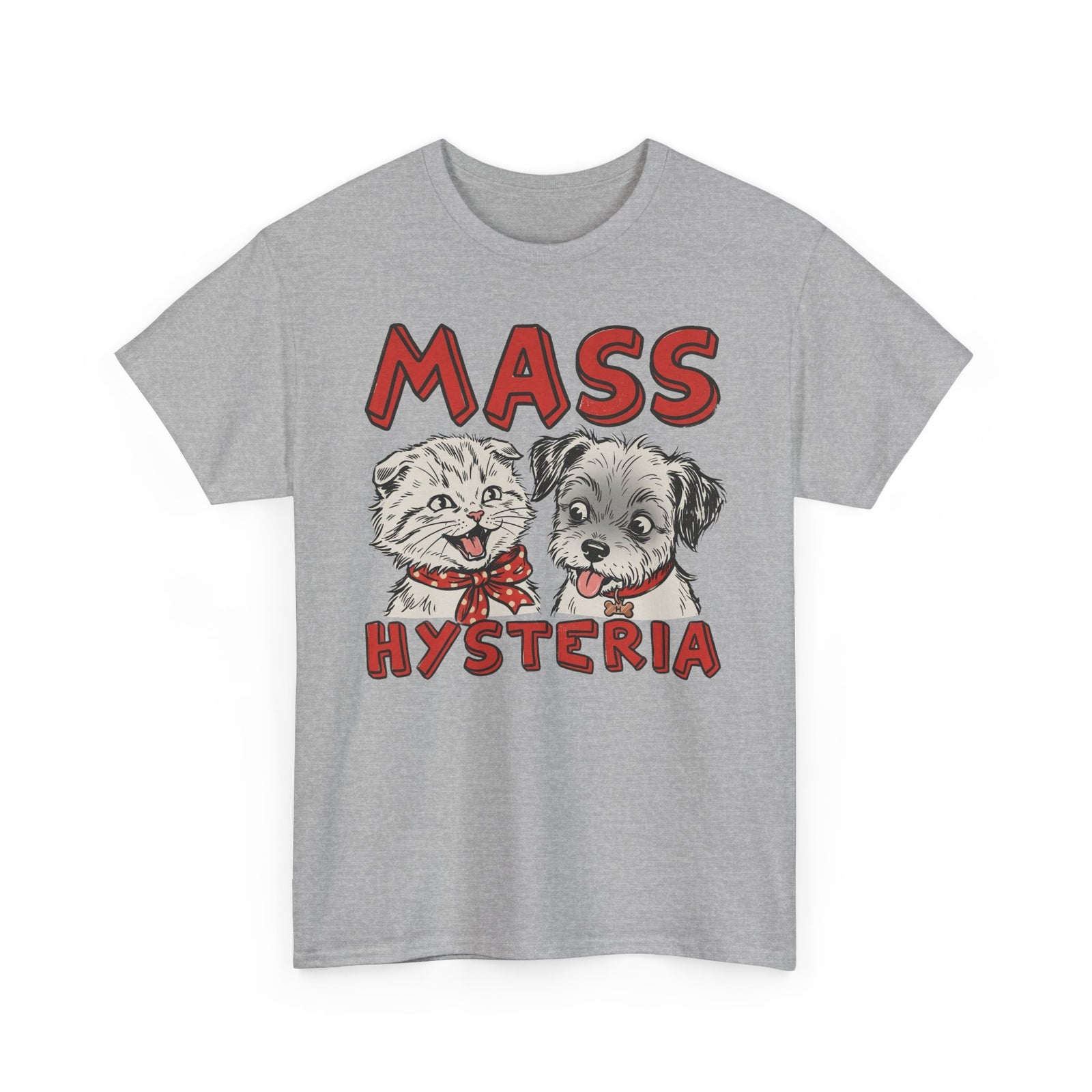 Cat & Dog Mass Hysteria Tee Funny Puppy & Kitten Line Art T-Shirt