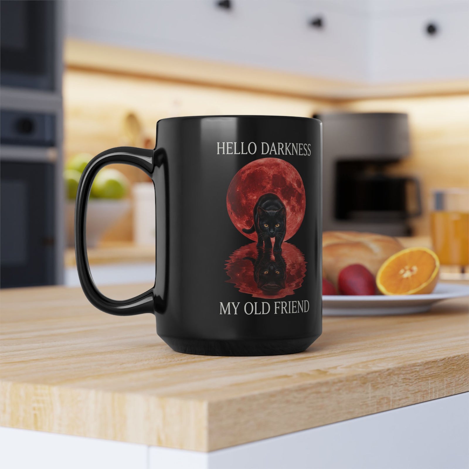 Hello Darkness My Old Friend Black Cat Black Mug