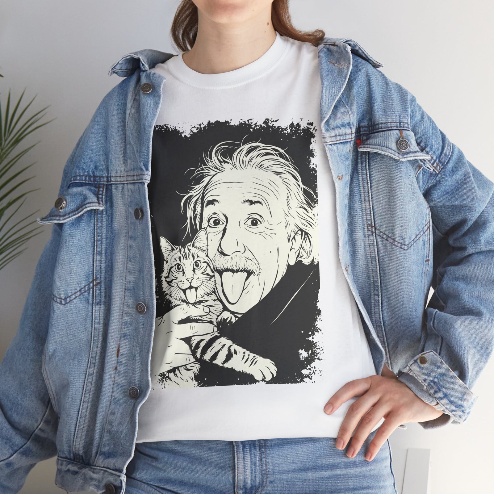 Einstein & Cat Graphic Tee — Funny Retro Science T-Shirt